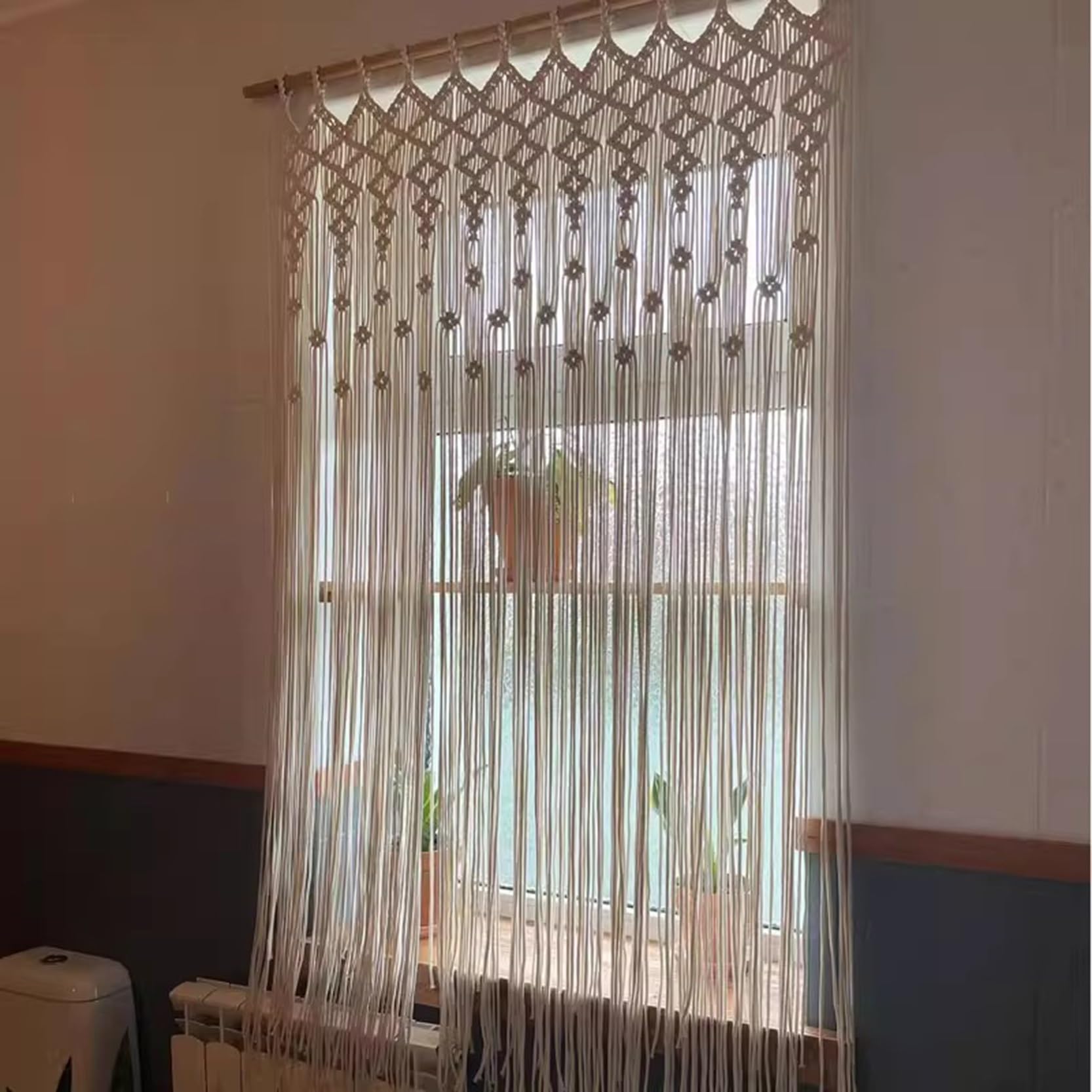 Giveduno Tapisserie bohème, Rideau en macramé beige, plusieurs tailles, corde en coton tissée à la main, style Boho, occultant for porte(190L x 90W cm)