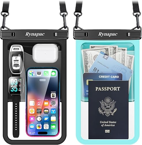 Paquete de 2 bolsas impermeables para teléfono, funda impermeable de 10 pulgadas con cordón, IPX8, bolsa seca para teléfono celular, artículos