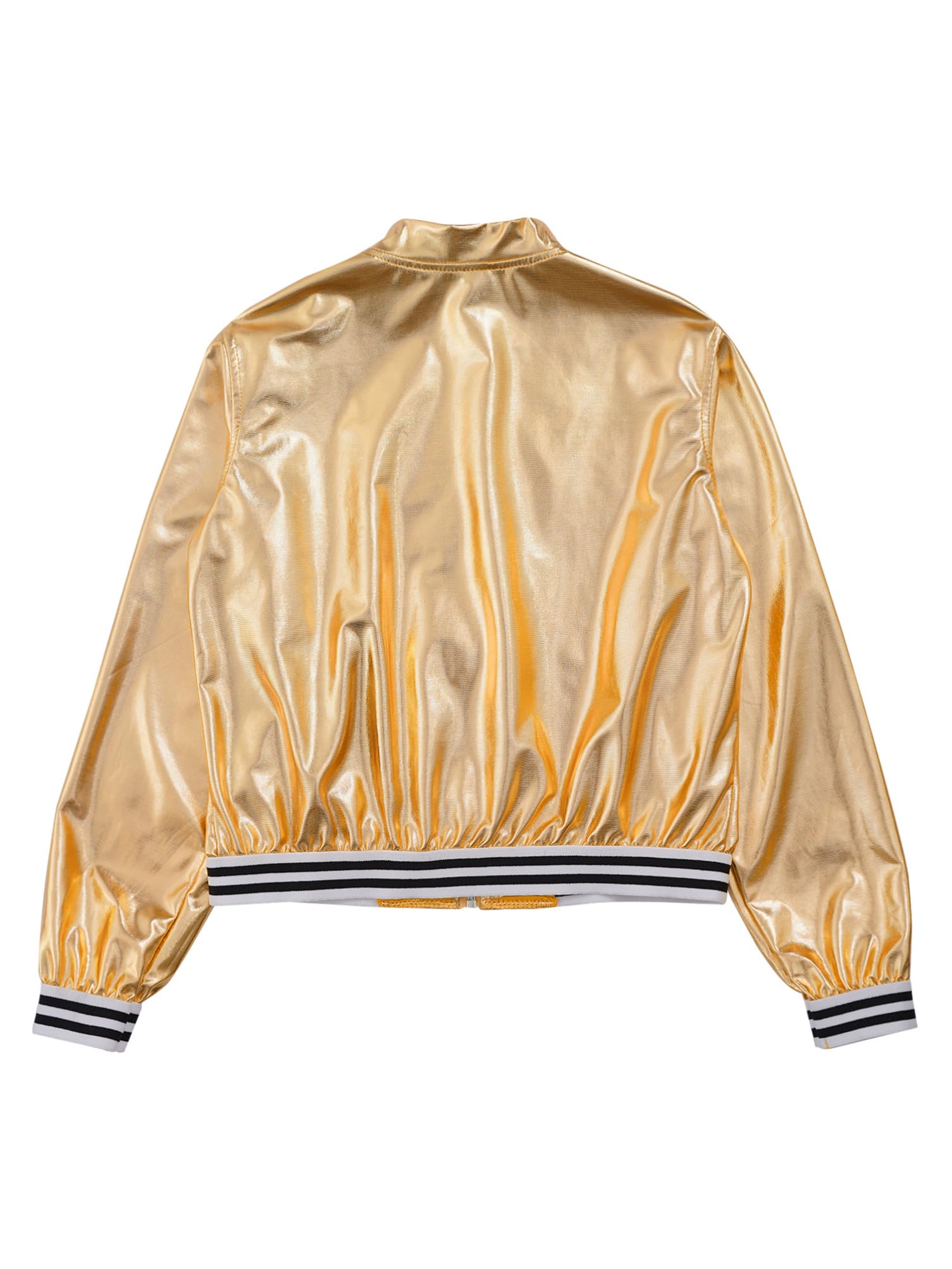 Aislor Jacke Kinder Mädchen Glänzende Bolerojacke Langarm Jacket Glitzer Top mit Reißverschluss Bikerjacke Hip Hop Disco Blazer Karneval Kostüm