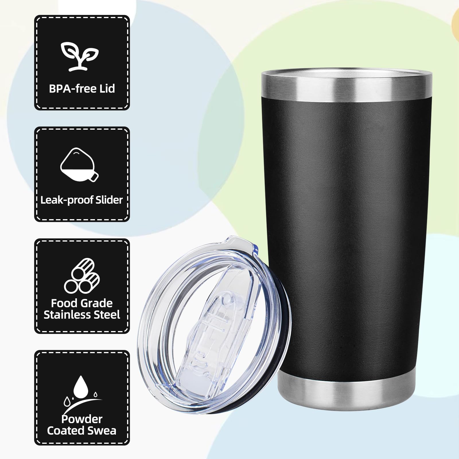 OWS grownups Trinkbecher mit Deckel, Edelstahl, isoliert, Reise-Kaffeebecher, doppelwandig, vakuumisoliert, Wasserbecher, Geschenk für Weihnachten, Damen, Herren, Ihn, Zuhause, Büro, Schwarz, 1 Stück