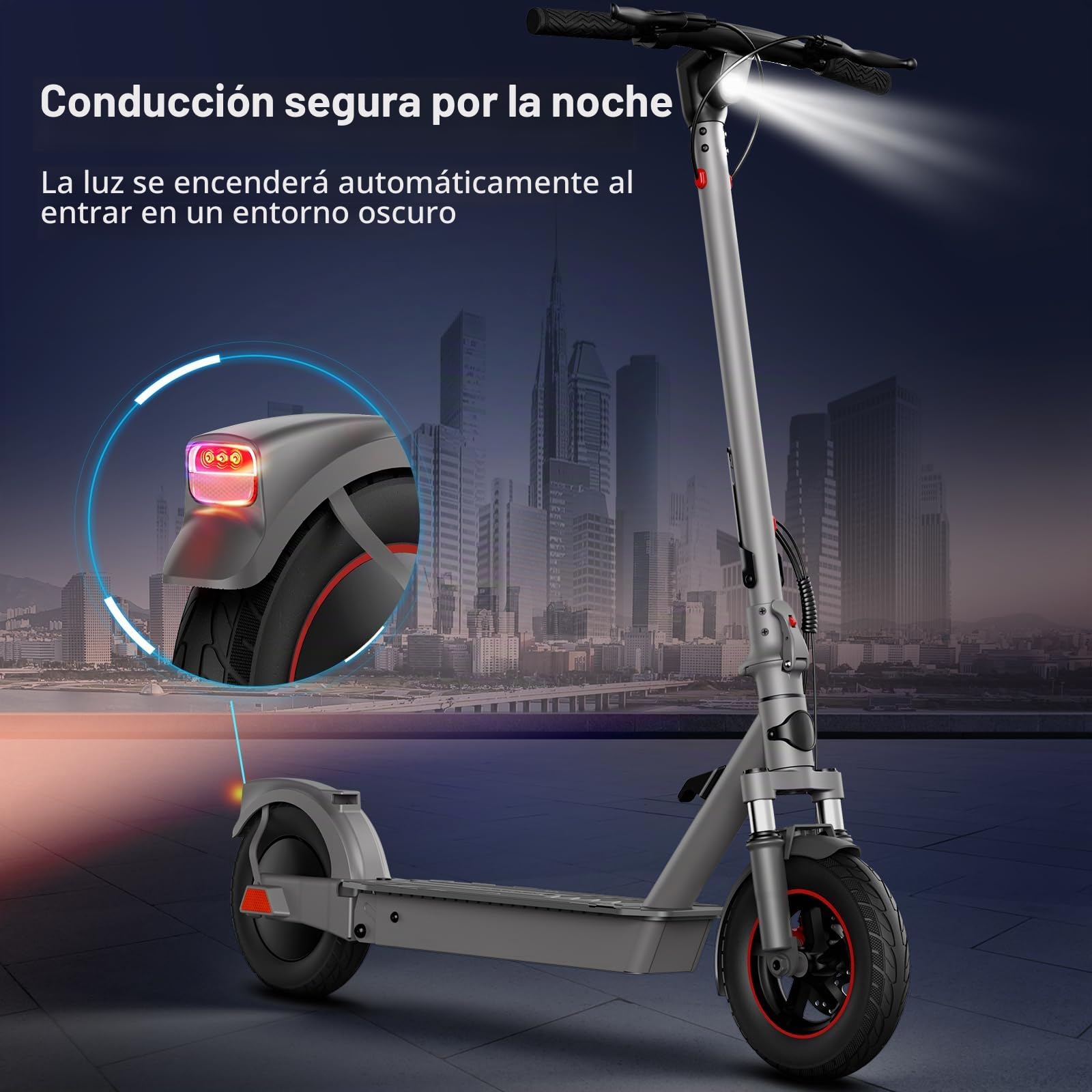 SISIGAD Patinete Eléctrico 10 Pulgadas Scooter Eléctrico Adultos con Suspensión y App, E Scooter 400W Motor 36V 10.4AH Batería 25 km/h Velocidad, Electric Scooter con Doble Freno y Amortiguador