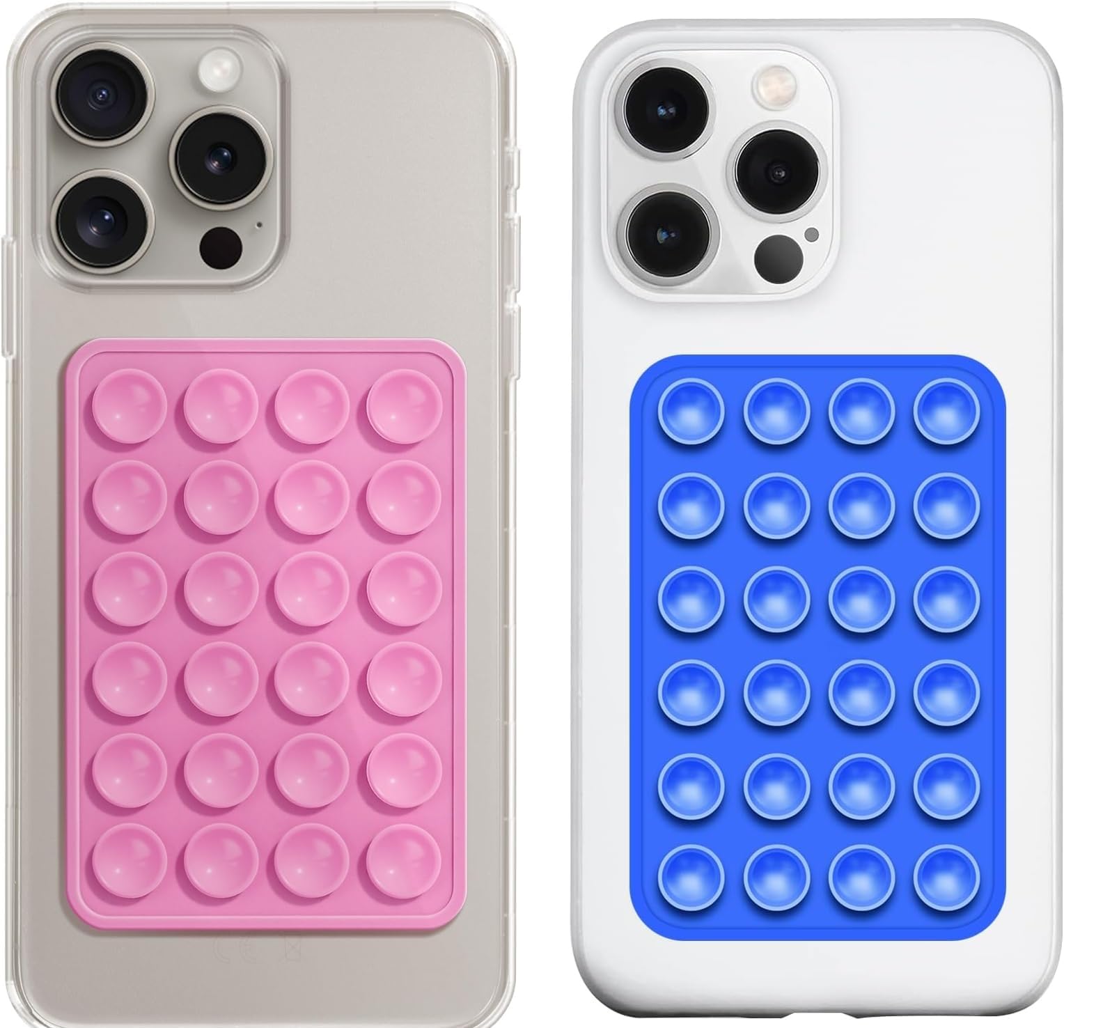 Suction Phone Case Grip for Mobile Phone, Silicone Adhesive Sticker 24 Cup Strong Gripper Compatible with Mirror,Marble,Glass [Mobile Chipku] (Pink+Blue)-image-0