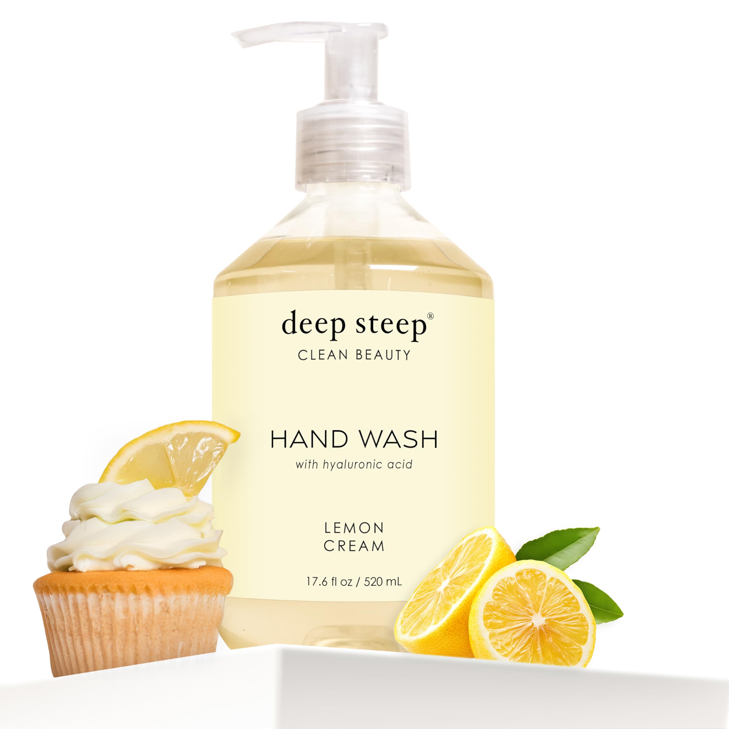 Deep Steep Liquid Hand Wash, Lemon Cream, 17.6 oz – Moisturizing Cleanser with Olive Oil, Aloe Vera, Glycerin & Hyaluronic Acid – Vegan, Clean Beauty,