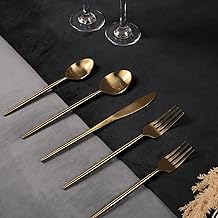 Greetwood Stainless Steel Cutlery Set for Dining Table — 5 Piece Flatware with 1 Knife, 2 Forks, 2 Spoons | Rust Resistant | Dishwasher Safe | Perfect for Gifting (Basic Gold)