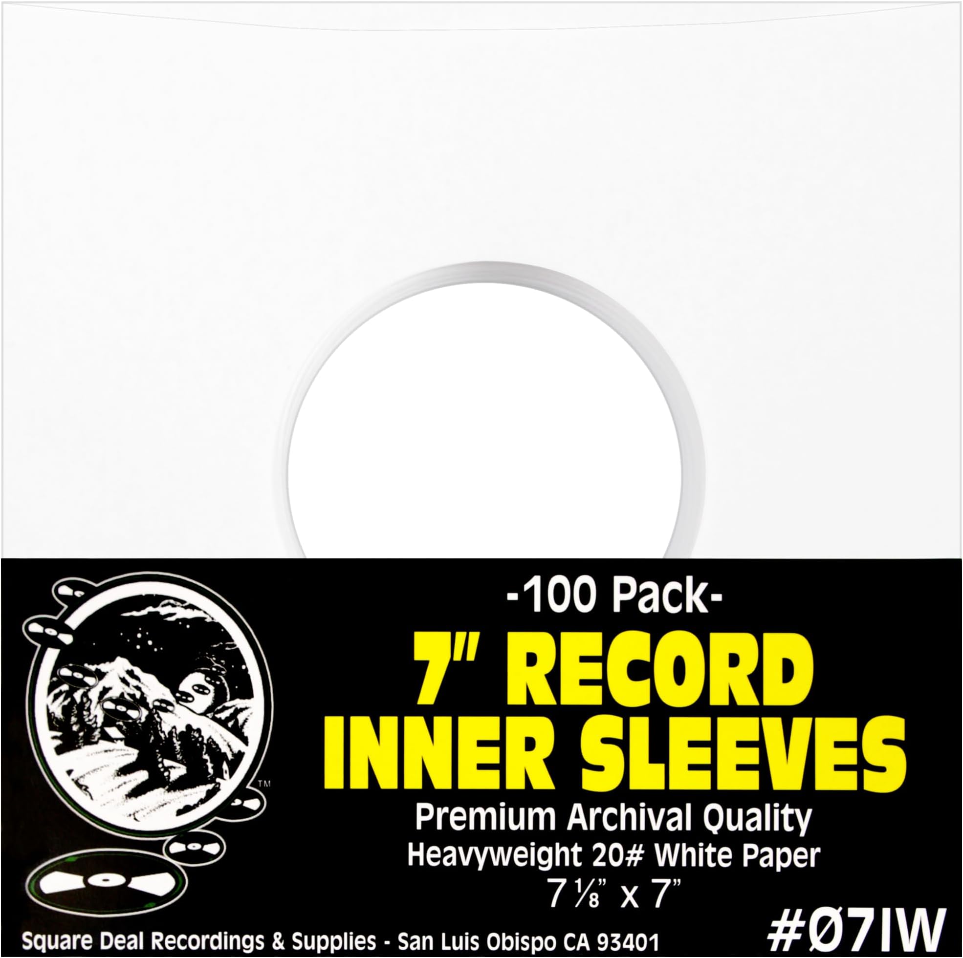 Square Deal Recordings & Supplies (100) Archival Quality Acid-Free Heavyweight Paper Inner Sleeves for 7" Vinyl Records #07IW