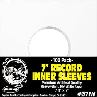 (100) Archival Quality Acid-Free Heavyweight Paper Inner Sleeves for 7" Vinyl Records #07IW