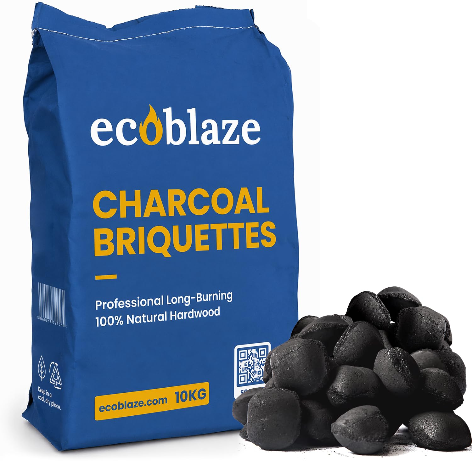 Ecoblaze Black 10Kg Professional Charcoal Briquettes – Ultra Long-Burn Natural Bbq Fuel | Consistent Even Heat For Smoking, Roasting & Grilling | Smokeless, Chemical-Free, Uniform Shape