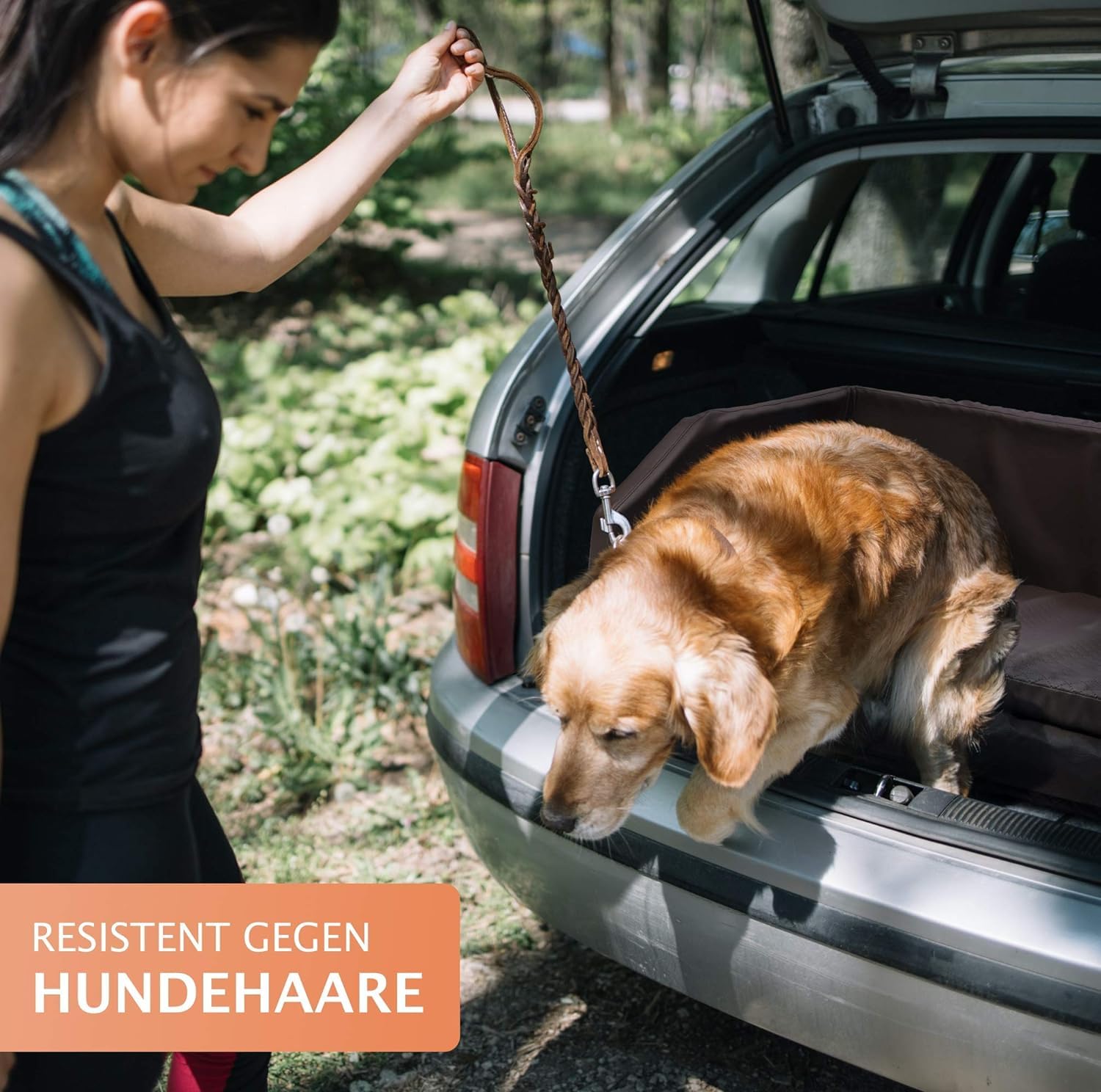 Mayaadi-Home Premium Hundebett - 100 x 80 x 38 cm | Hochwertiger Autositz für Deinen Hund | Autohundebett mit Schutzdecke, Kofferraum Bett aus Kunstleder | Travel Duo Schwarz-Dunkelgrau - L