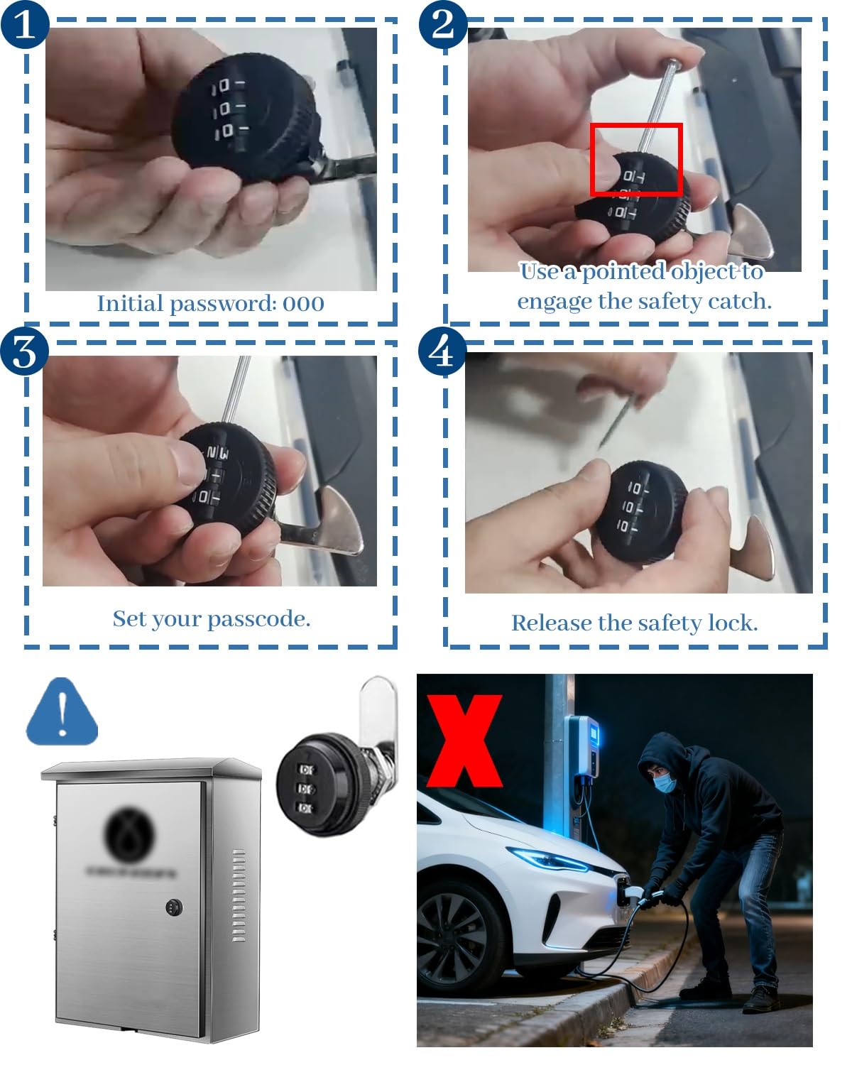 Cargador Coche Electrico Estaciones Caja de Pared para Cargador de Vehículos Eléctricos de Exterior con Llave, Cubierta Impermeable para Columna Eléctrica, Soporte Lateral(Style-B,H-70cm/27.5in)