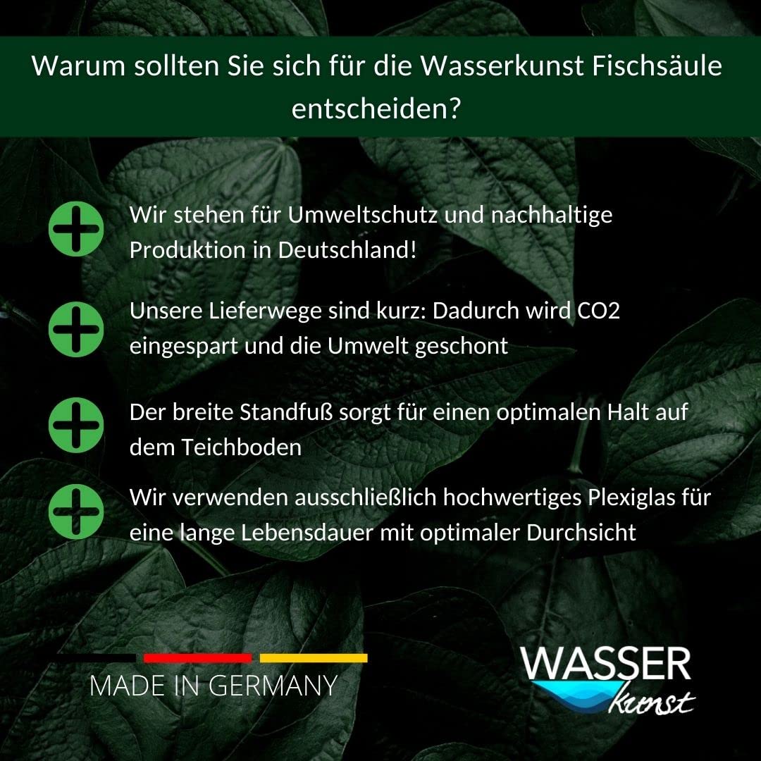 Fischsäule 100 cm x 20 cm Durchmesser | Fischturm hergestellt aus Plexiglas| Fischfahrstuhl für Fische | 3 mm Wandstärke aus transparentem Acrylglas für Goldfische für Ihren Teich | Fischturm aus PLEXIGLAS®, Fischfahrstuhl für Fische, 3 mm Wandstärke, tra