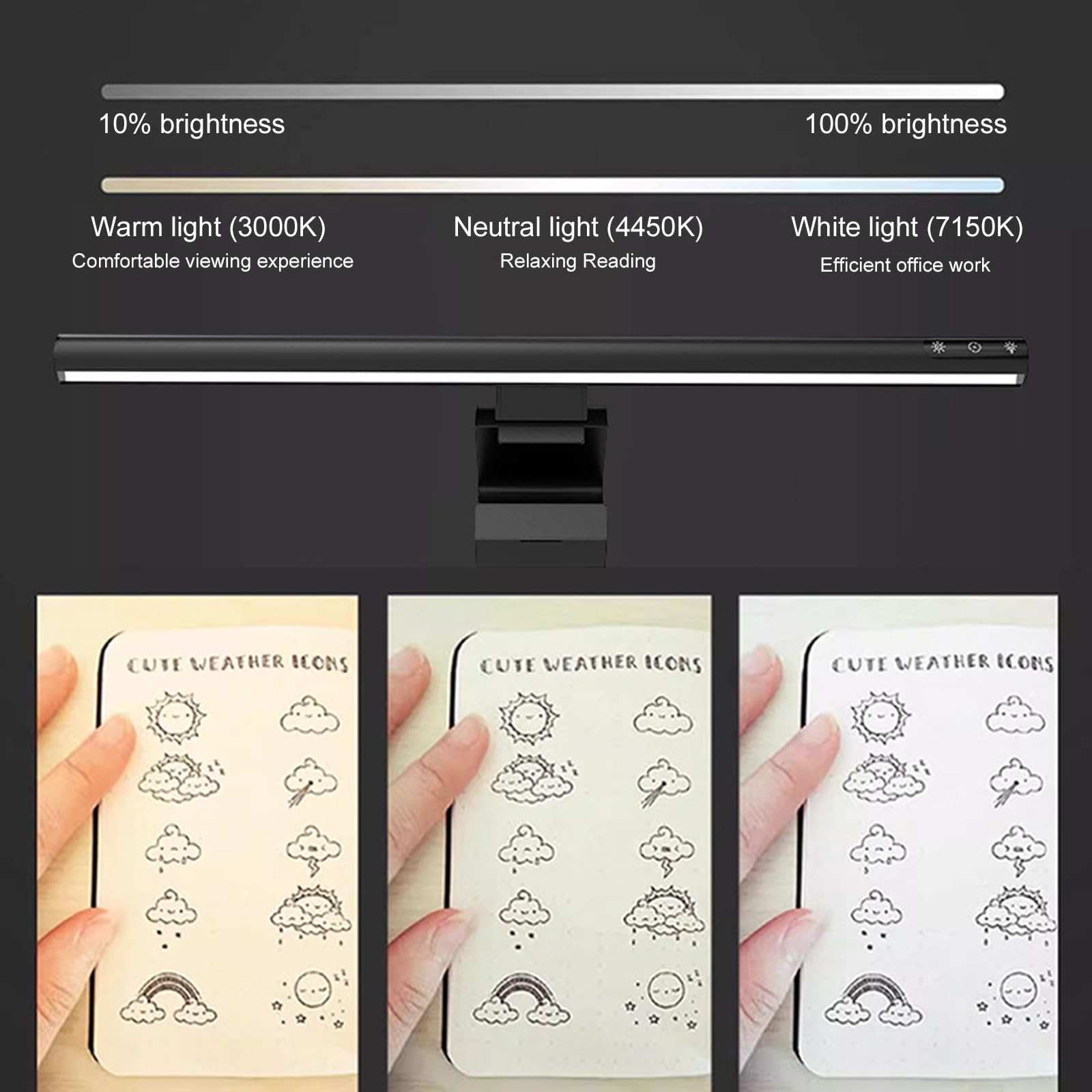 Lampe pour moniteur, barre lumineuse pour ordinateur avec commande tactile, lampe de bureau pour protection des yeux réglable avec 5 niveaux de luminosité et de température de couleur, anti-lumière
