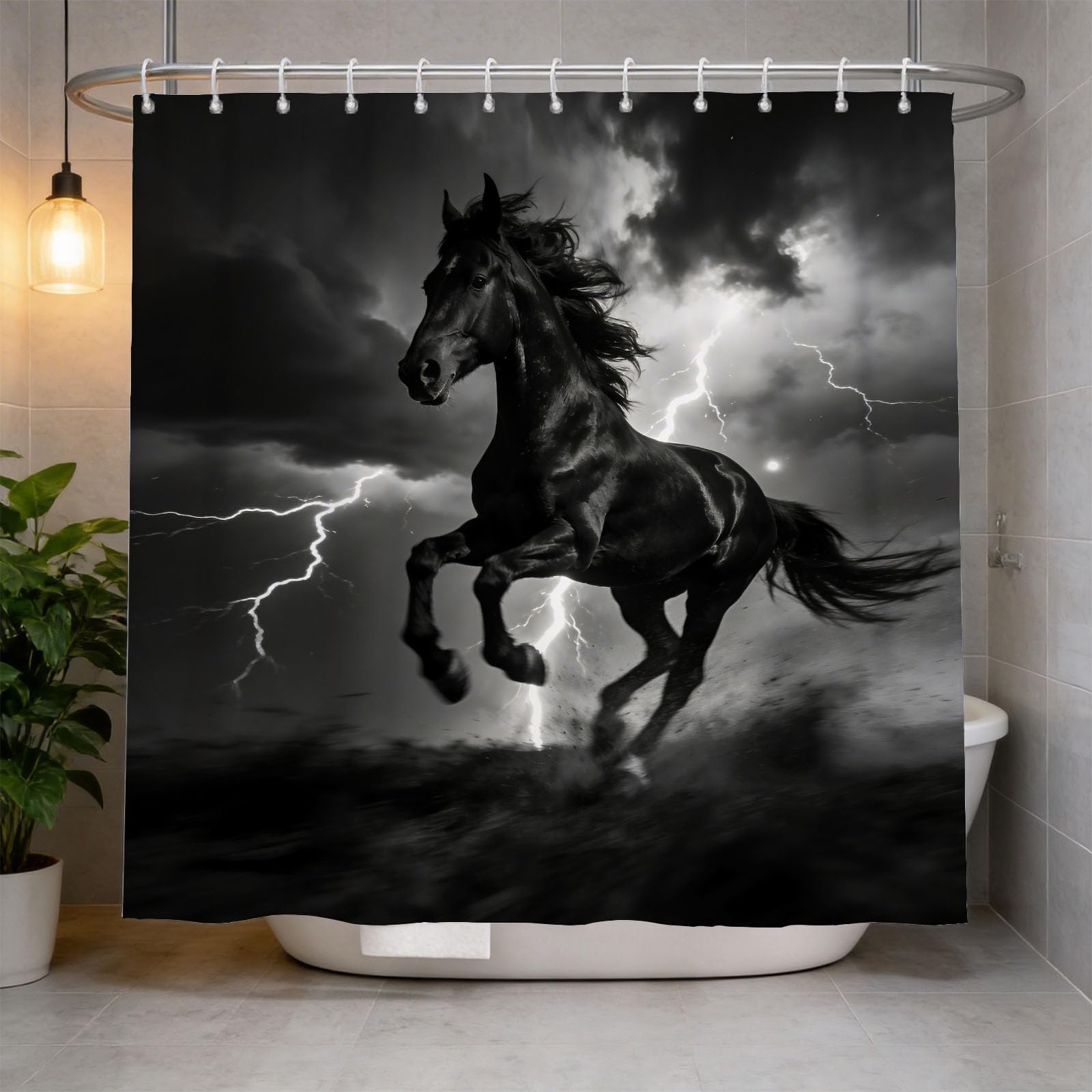 Hongduo 3D Horse Shower Curtain for Stalls Bathtubs Animal Theme Bathroom Decor Shower Curtain Set Polyester Fabric Waterproof 200x200cm/79X79 Inch with Hooks