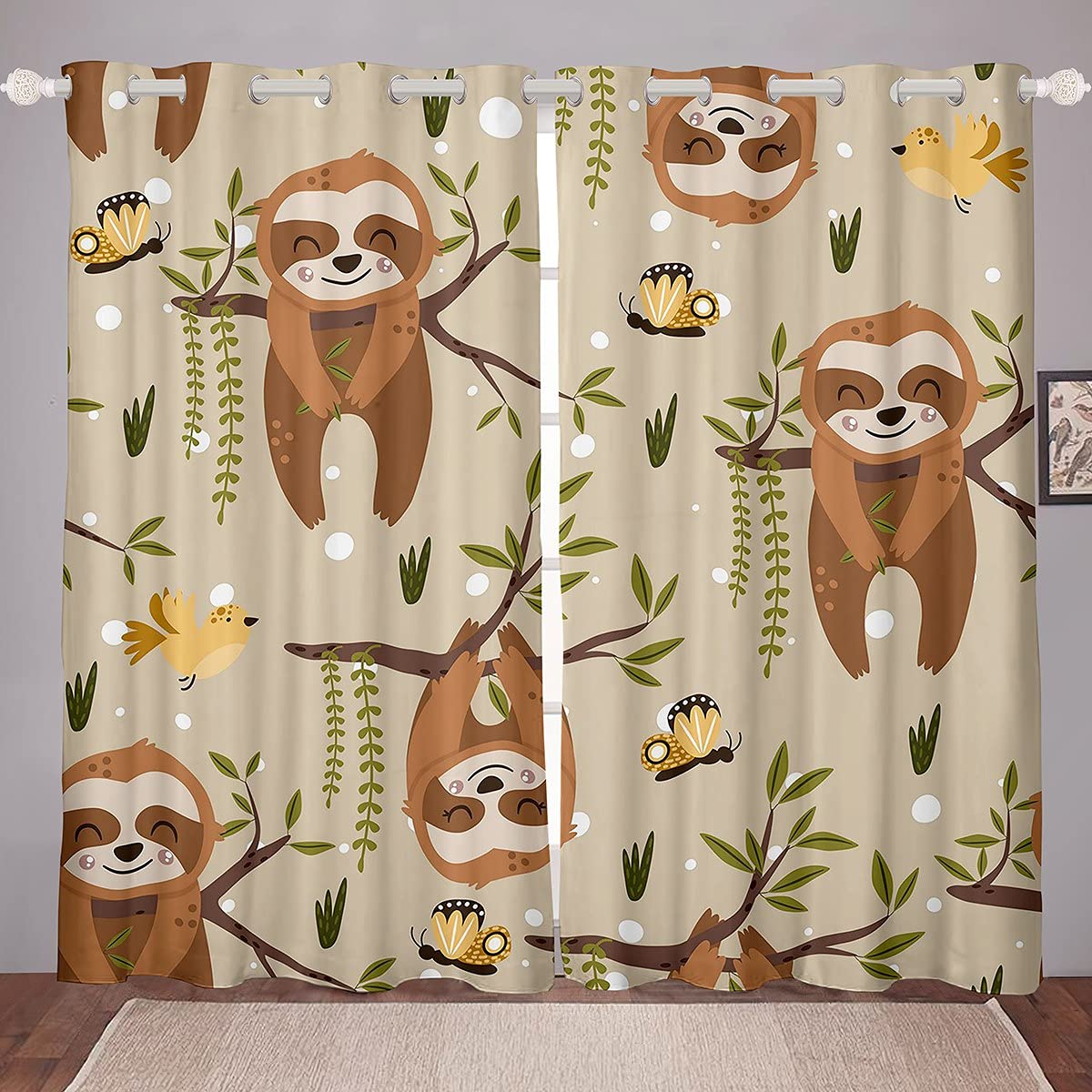 Tenda Porta Bambini Con Bradipo | Tenda Oscurante Termica | Decorazione Camera Animali | 100% Poliestere - Foto 10