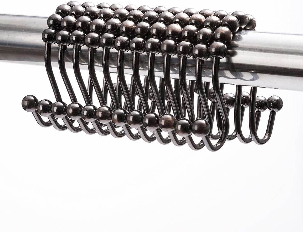 Shower Curtain Hooks, Double Glide Shower Curtain Rings Rustproof Metal Heavy Duty Roller Bathroom Shower Rods Curtains Liners, Set of 12, Bronze