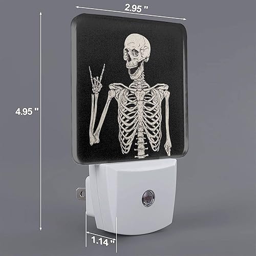 Miniatura 2 de Juego de 2 luces nocturnas de calavera de esqueleto, estilo bohemio, hippie, con sensor automático, luces nocturnas LED del anochecer al amanecer,