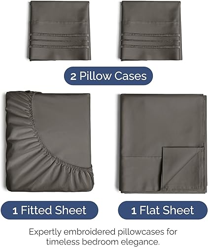 Vista 1136 de Juego de sábanas de 4 piezas tamaño king, extrasuaves, transpirables y refrescantes con esquinas profundas, sábanas de fácil ajuste y sin arrugas