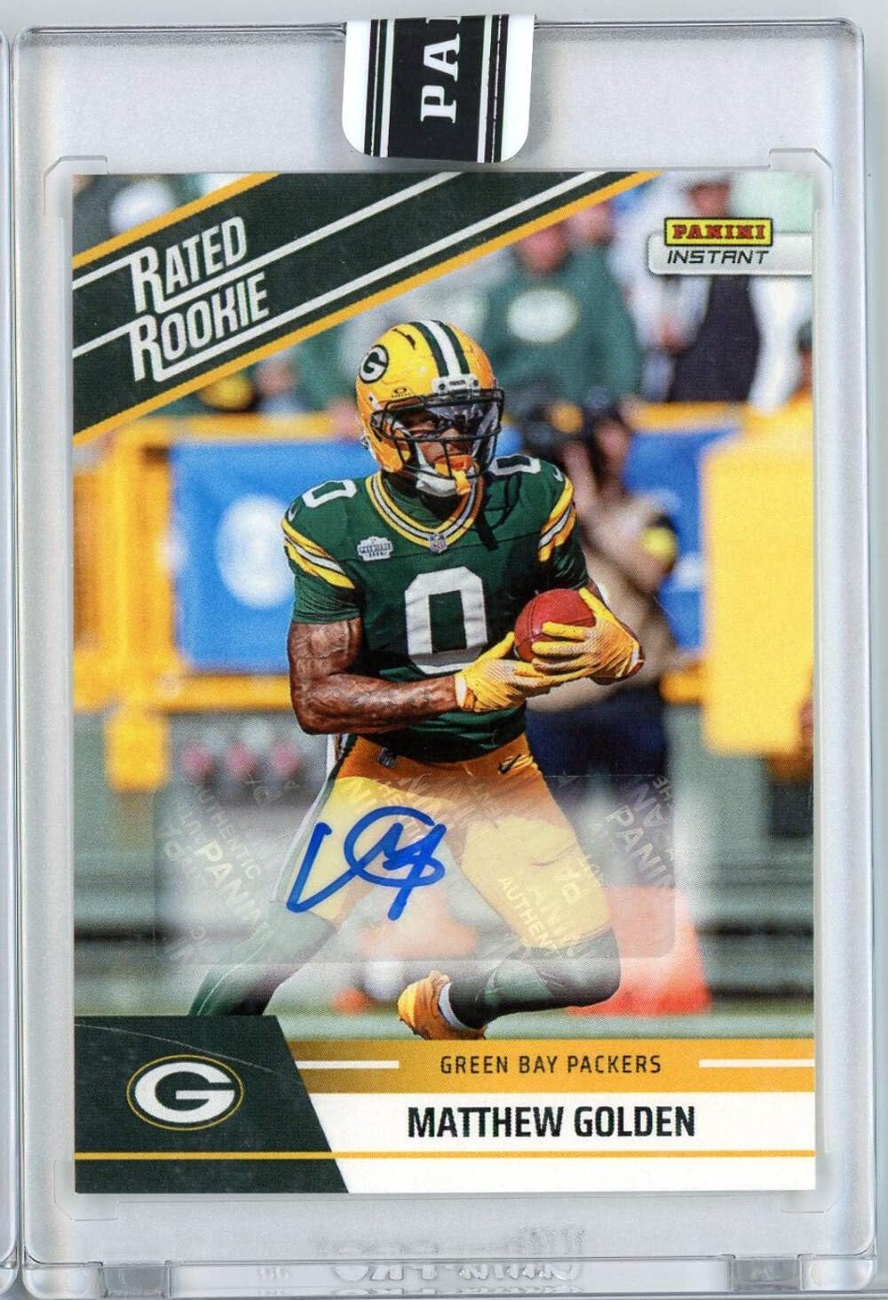 2025 Panini Instant NFL Matthew Golden #15 Rated Retro Rookie Auto /99 Green Bay Packers Rookie RC Football Card