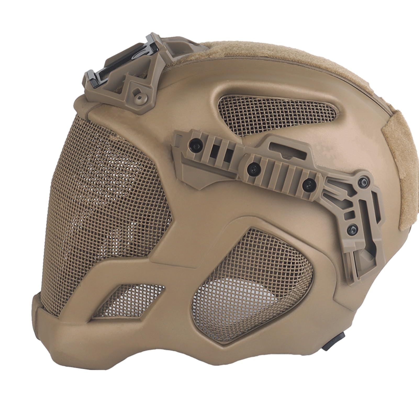 Full Face Airsoft Helmet with Reinforced Mesh Mask, Tactical Side Rails & Adjustable Fit for Outdoor Sports, Paintball & Airsoft Battles(Brown)