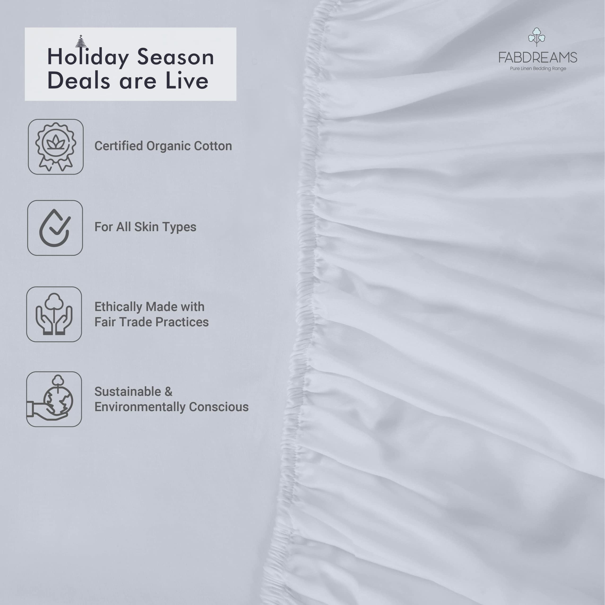 Fabdreams 100% Organic Cotton Percale Weave Full Size Fitted Sheet | 300 Thread Count | GOTS Certified | Long Staple Cotton | Cool Crisp Breathable | Fits Upto 17