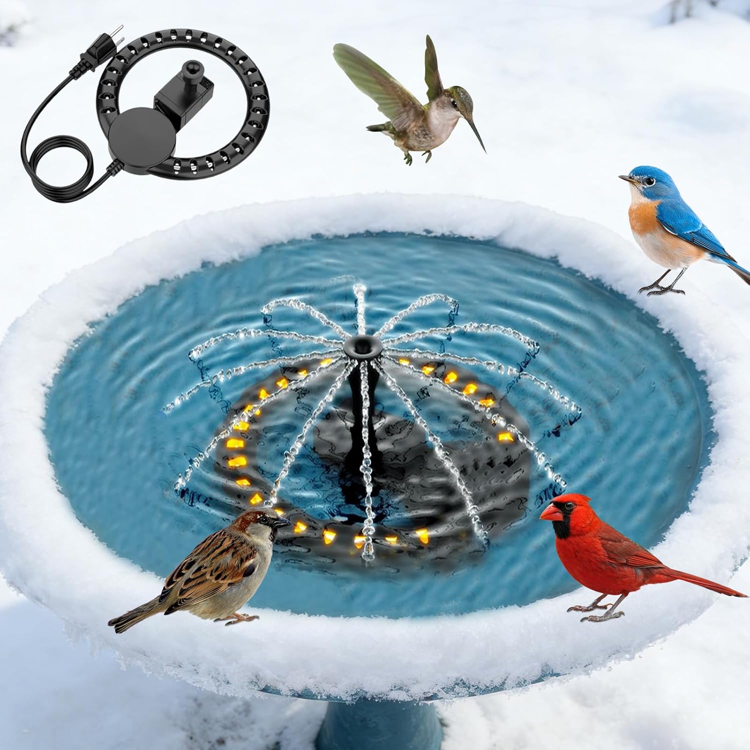 Bird Bath Heater with Water Pump Fountain, Cast Aluminum Birdbath Deicer for Outdoor Birdbath and Animal Water Bowel, 200W Fast Heated and Thermostatic Controlled Auto Shut Off, 5.9ft Cord