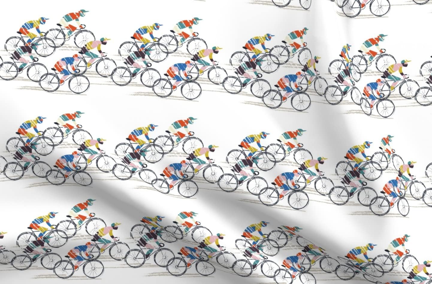Spoonflower Fabric - Multicolored Bike Racing Bicycle Cycling Black Sports Exercise White Printed on Organic Cotton Sateen Fabric by The Yard - Sewing Quilting Apparel Home Decor