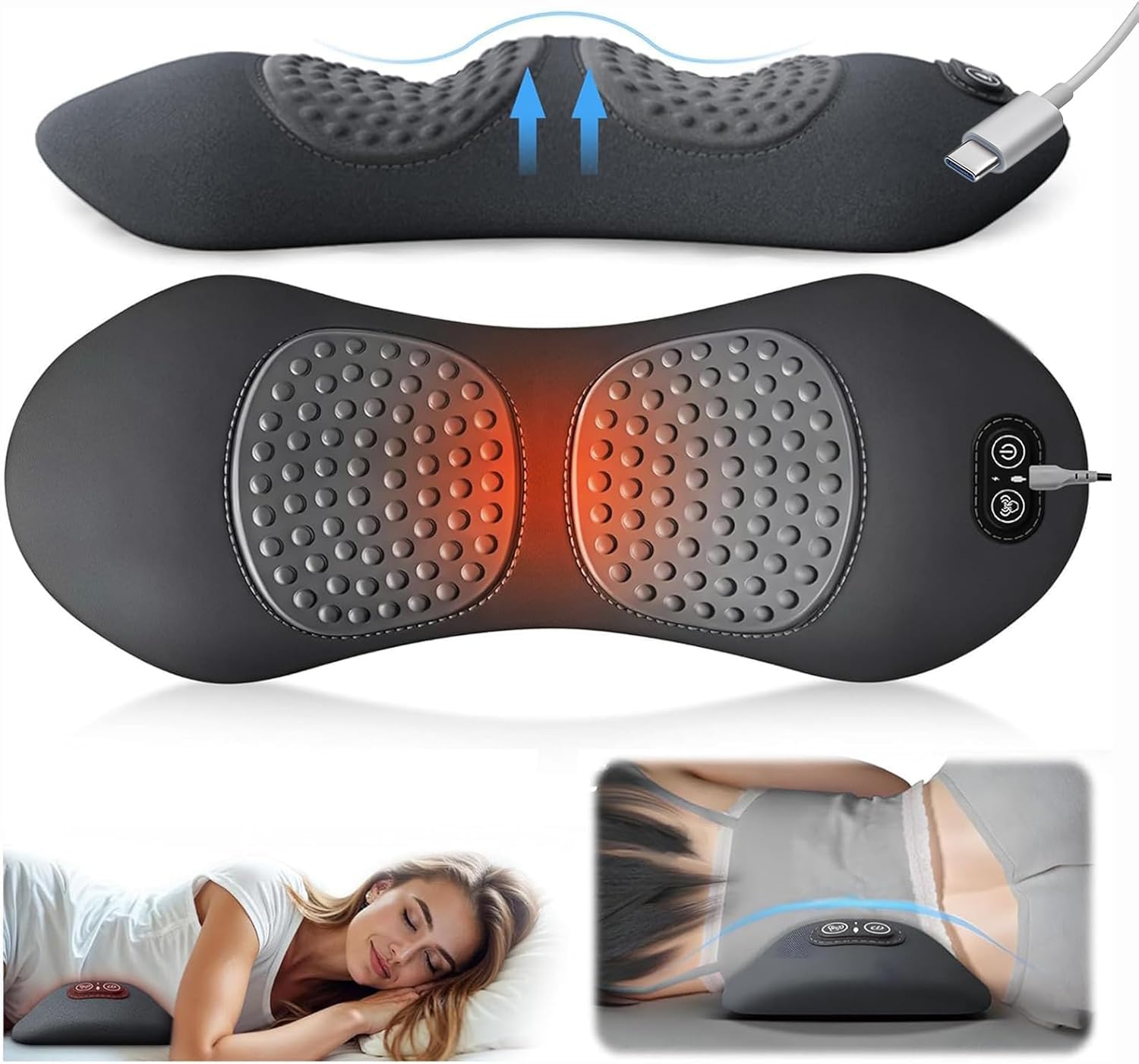 Coussin de soutien lombaire électrique 3 en 1 triple fusion pour lit