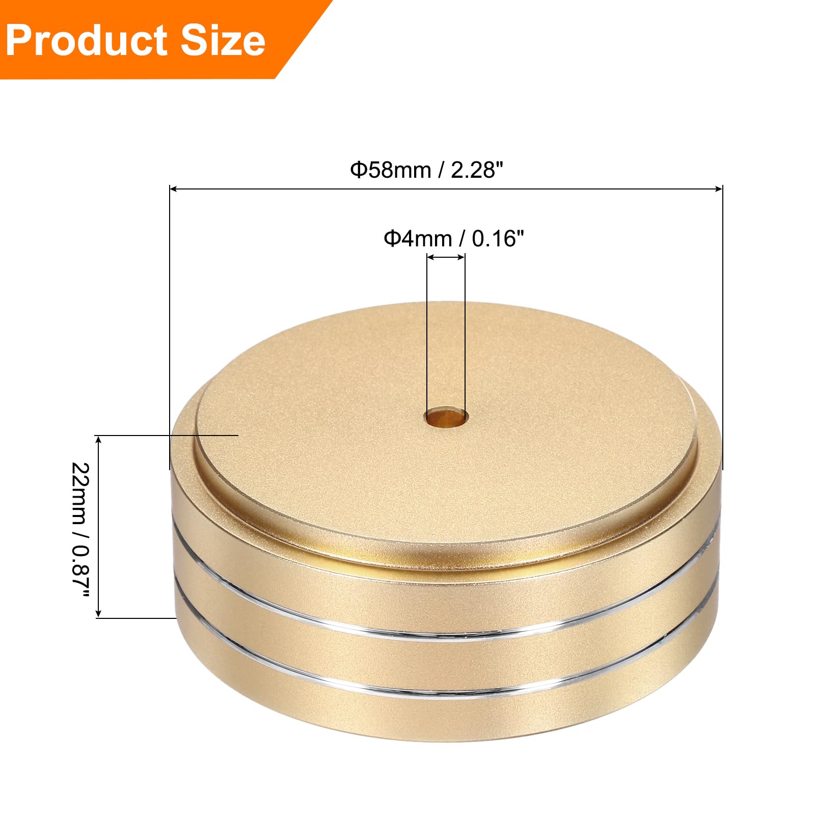 QUARKZMAN 8 Stück Lautsprecher Füße Schwingungsdämpfer 58 mm x 22mm Aluminium Stoßdämpfer Isolationsfüße mit M4 Schrauben für HiFi Schränke Verstärker Subwoofer Plattenspieler Gold