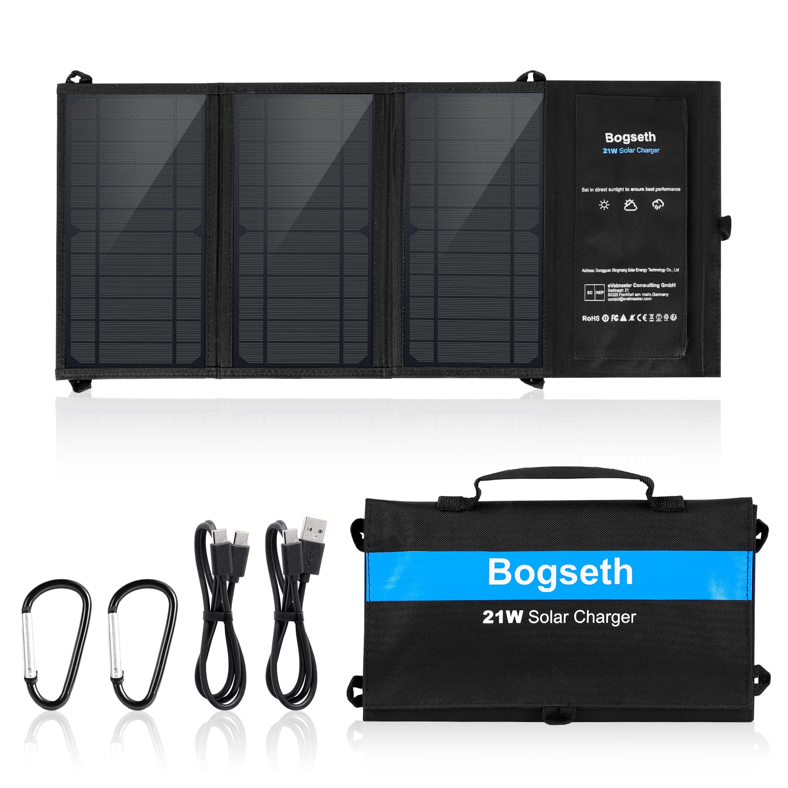 Pannello Solare Portatile 21W Porta Usb (5V/2.5A) Pannello Solare Pieghevole per Smartphone/Ipad/Power Bank ecc.