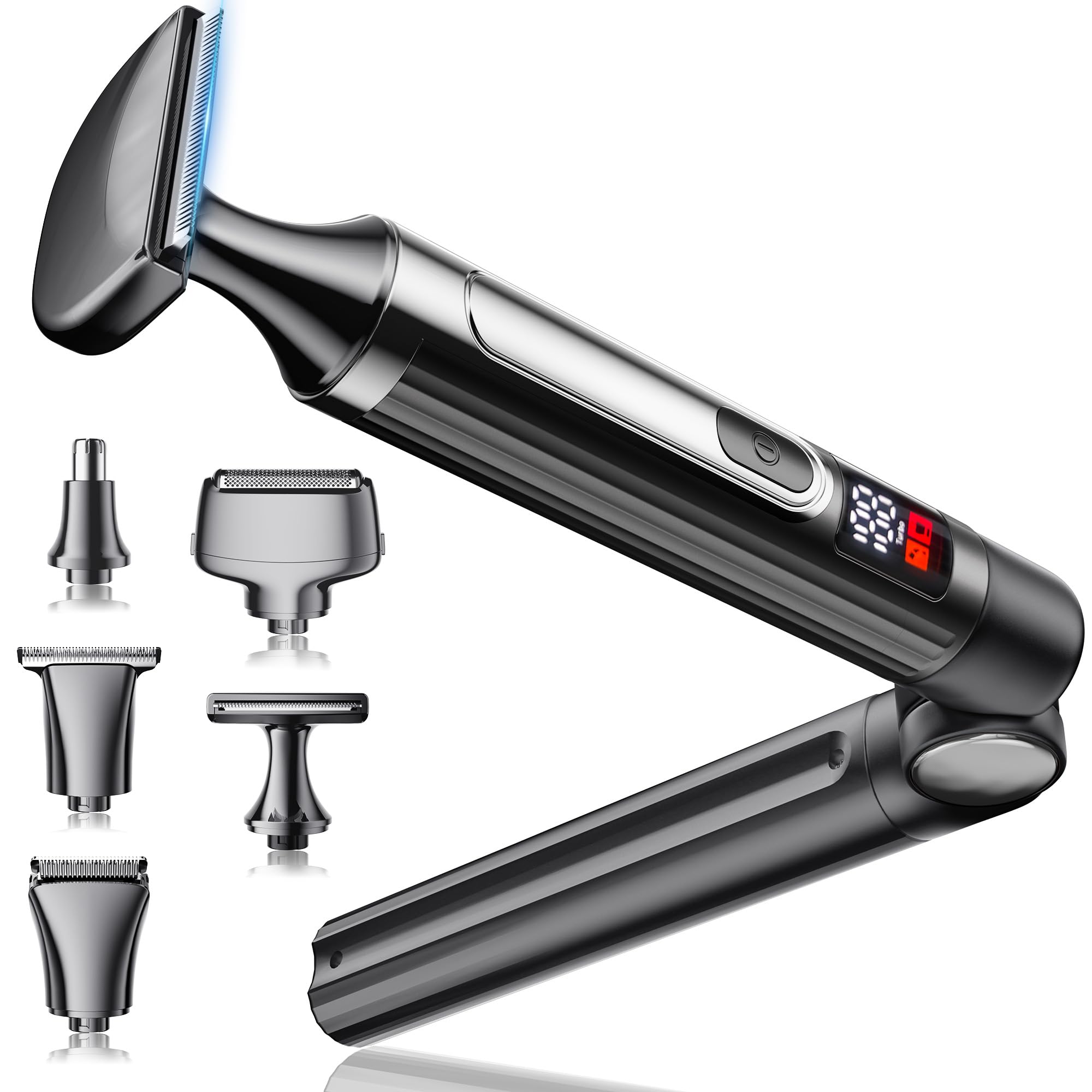 Back Shaver for Men, 5-in-1 Electric Body Trimmer with Long Handle Glossy Black