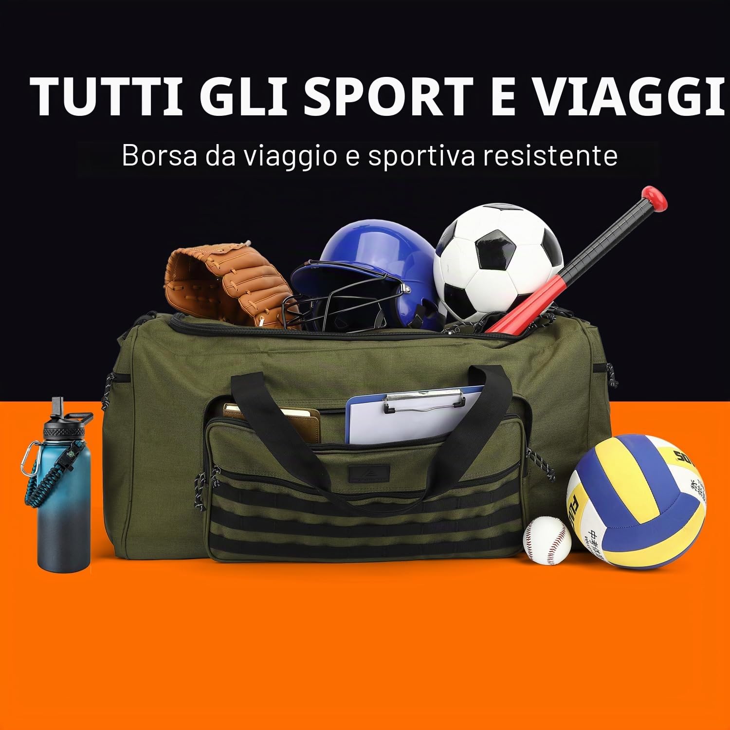 120L Borsone da Viaggio Grande Borsa Palestra per Uomo Donna Borsoni Sportivo Resistente Extra Grandi XL con Tracolla per Viaggi, Campeggio, Sport, Verde