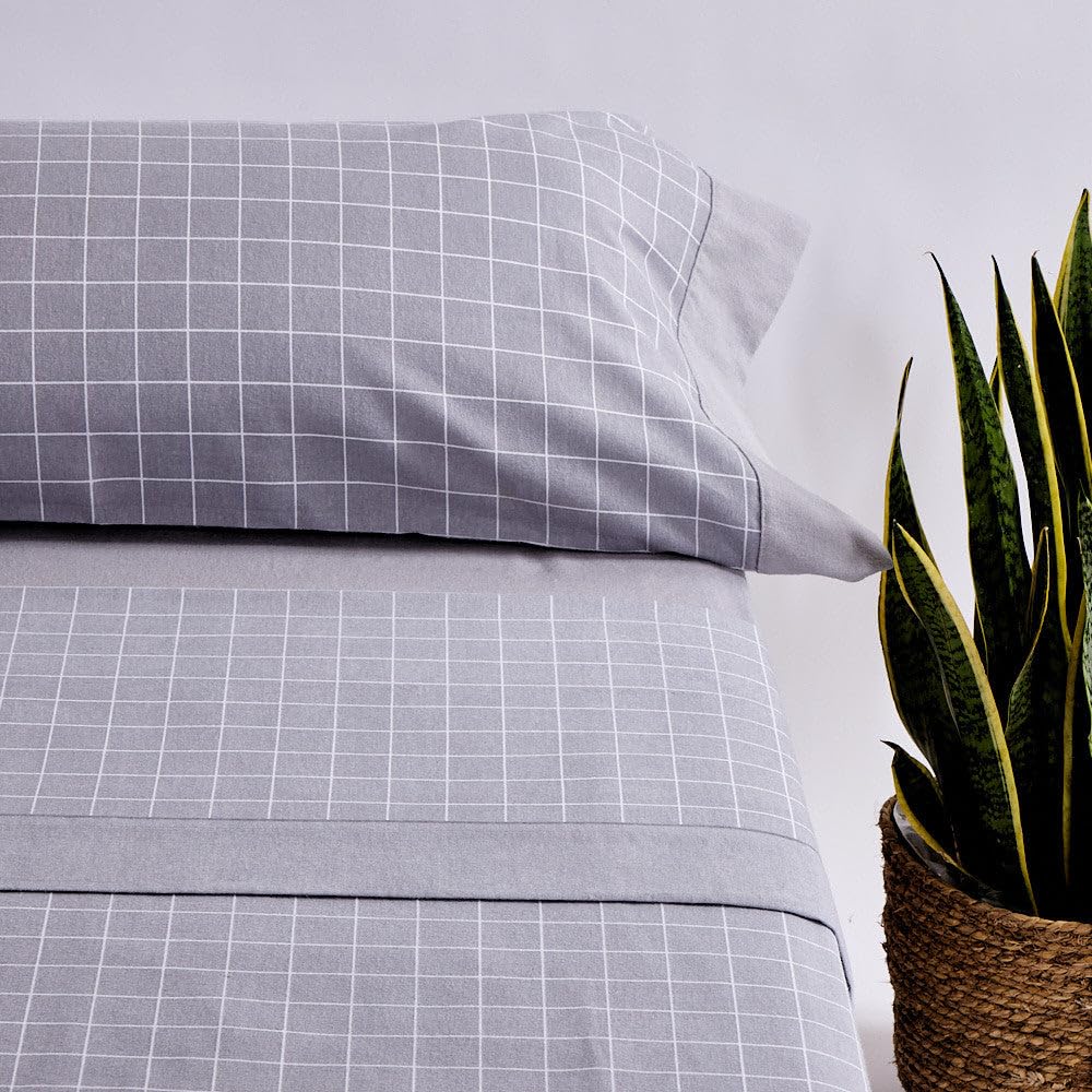 10XDIEZ Sábanas Franela Square Gris - Cama de 180cm