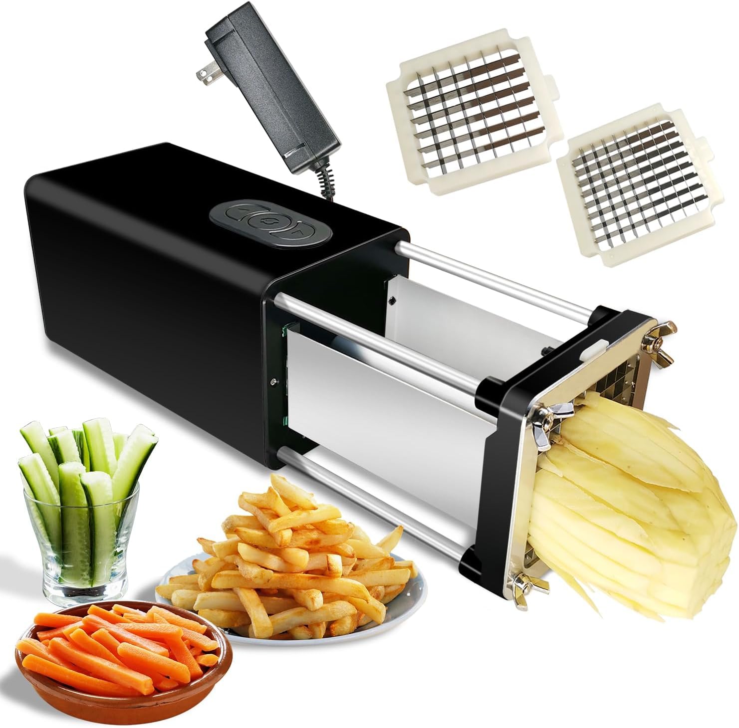 Elektrisch pommesschneider, kartoffelschneider, Pommes, Pommes Schneider gerät, Potato Cutter, Ausgestattet mit 1/2 Zoll und 3/8 Zoll Klingen, Geeignet für Kartoffeln, Karotten, Gurken usw