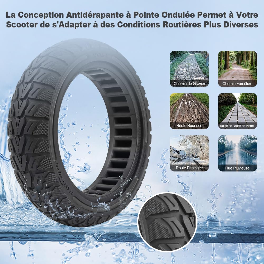10x2,5-7 Pneu Plein pour Xiaomi 4 Pro/4Pro Plus/4Pro Max Trottinette électrique Pneu de Rechange Complet en Nid d'Abeille - Antidérapant