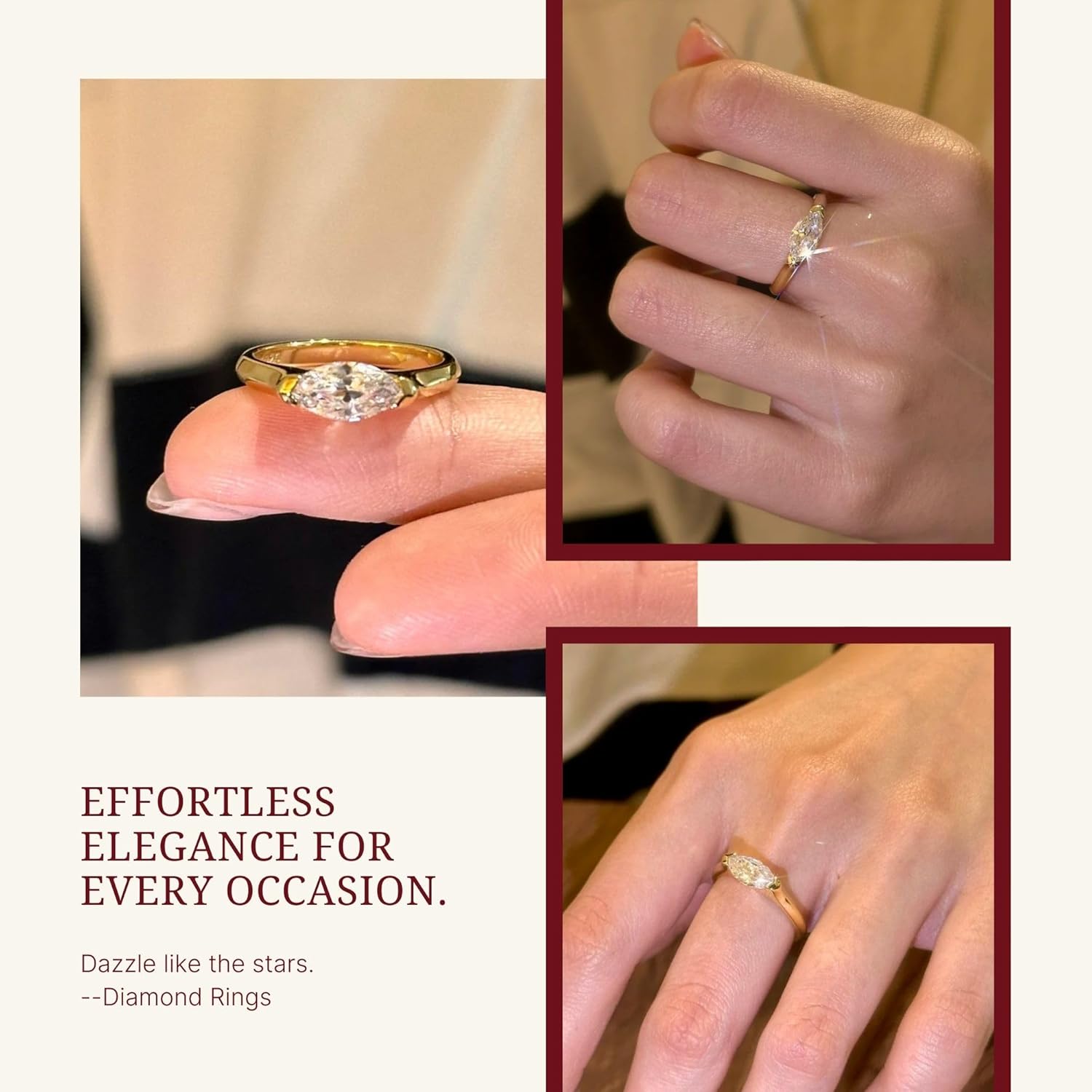 2CT Engagement Ring for Women Marquise Cut 925 Sterling Silver AAAAA Cubic Zirconia CZ Wedding Band Promise Ring For Women Solitaire Simulated Diamond Silver/Gold Size 5-10 - Image 4