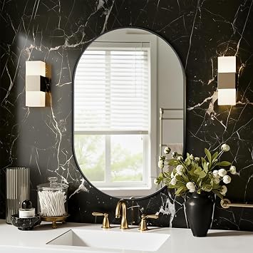 Black Oval Bathroom Mirror for Wall, 20"x30" Bathroom Vanity Mirror for Over Sink, Bedroom, Living Room, Entryway, Metal Frame & HD Shatterproof Glass, Wall Mounted Horizontally or VerticallyBlack