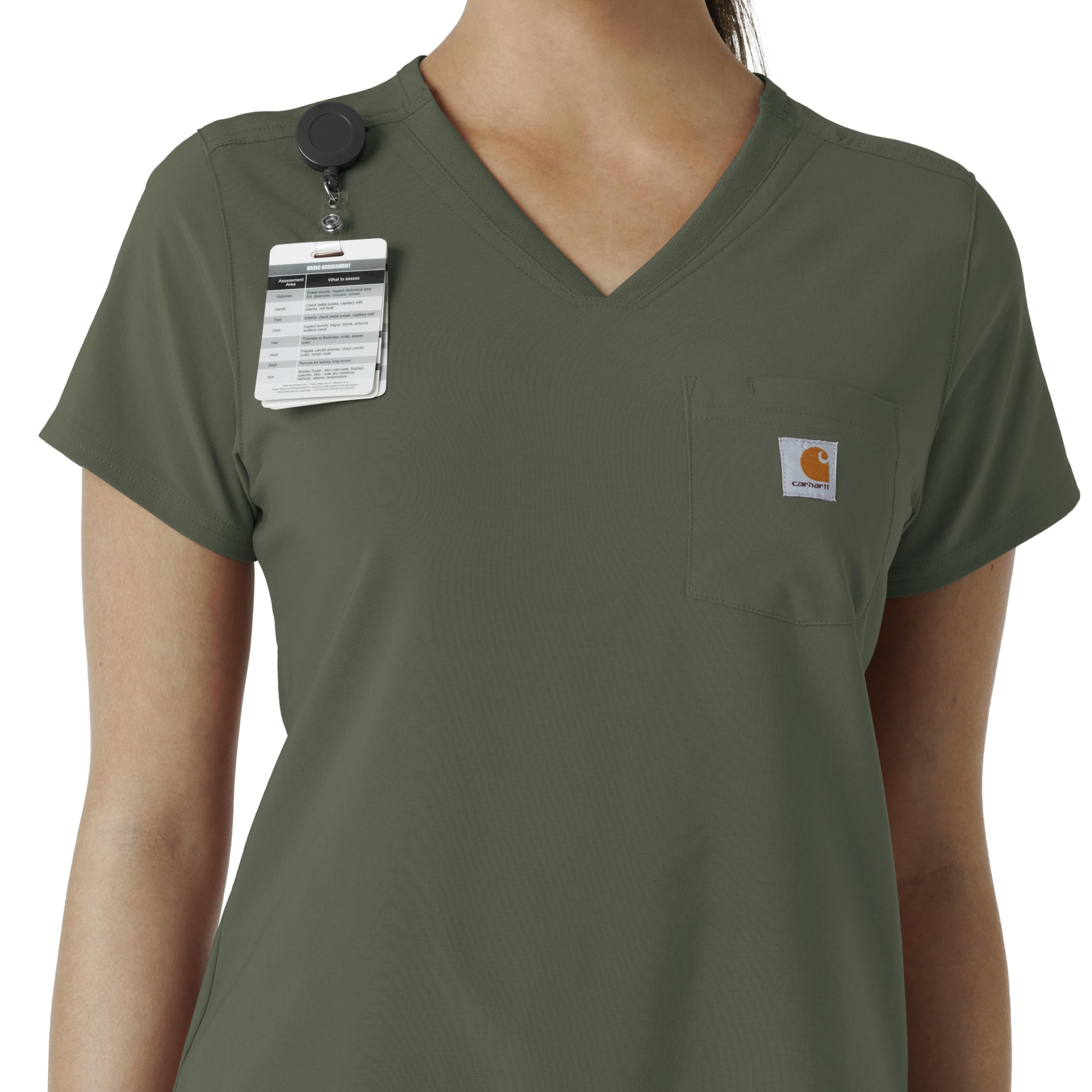 Carhartt Scrubs for Women Force Cross-Flex Tuck-in V-Neck Tops with 1 Pocket Olive