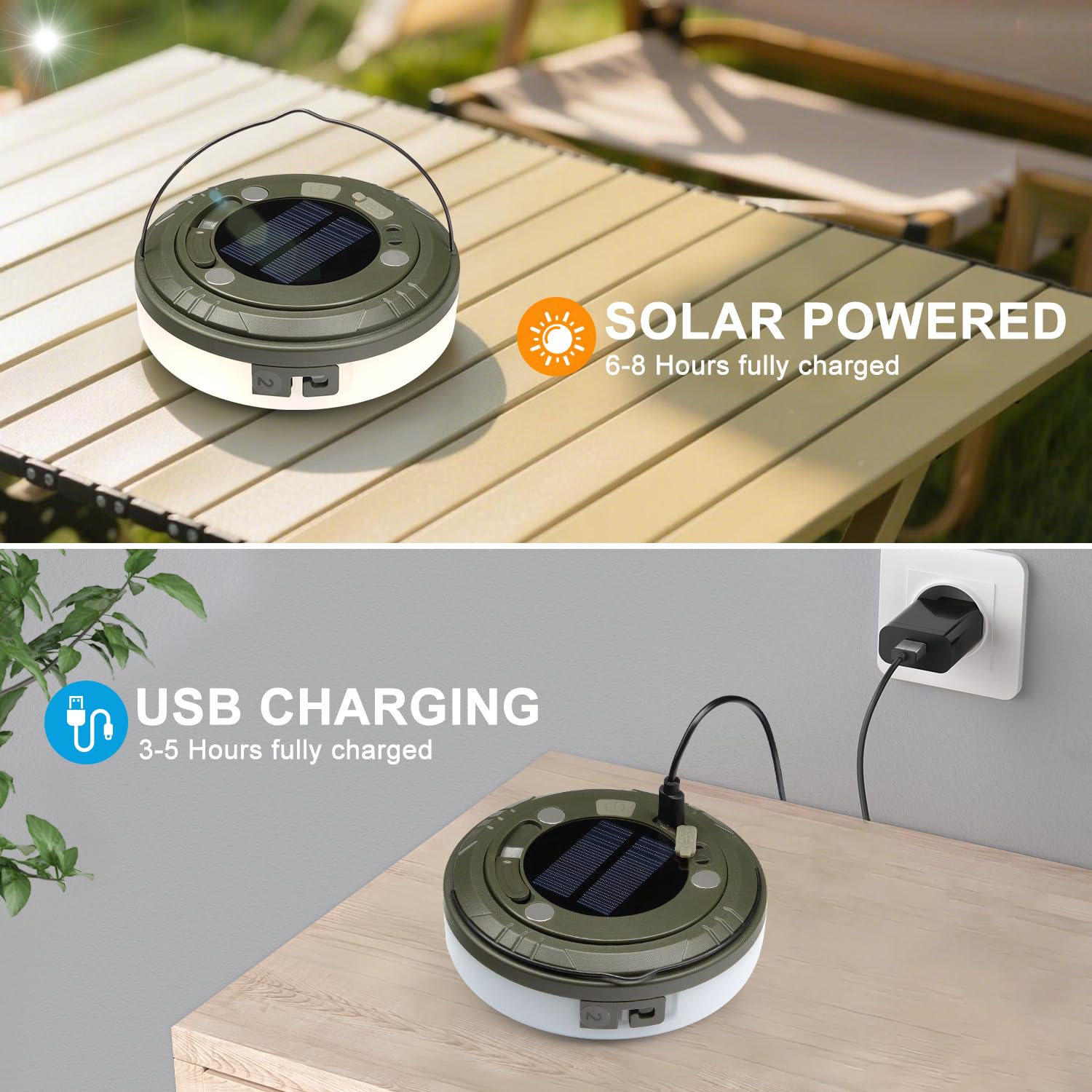 Ellasay Guirlande lumineuse solaire 2 en 1 pour camping 5 modes IP65 étanche – Batterie 1200 mAh USB/charge solaire pour tentes d'extérieur, camping-car, randonnée, décoration de fête de jardin – 9 m