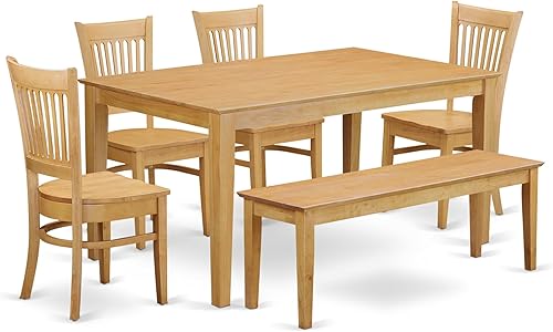 Miniatura 17 de East West Furniture CAVA7-OAK-C Juego de mesa de comedor de 7 piezas consta de una mesa rectangular de madera y 6 sillas de comedor de tela de lino,