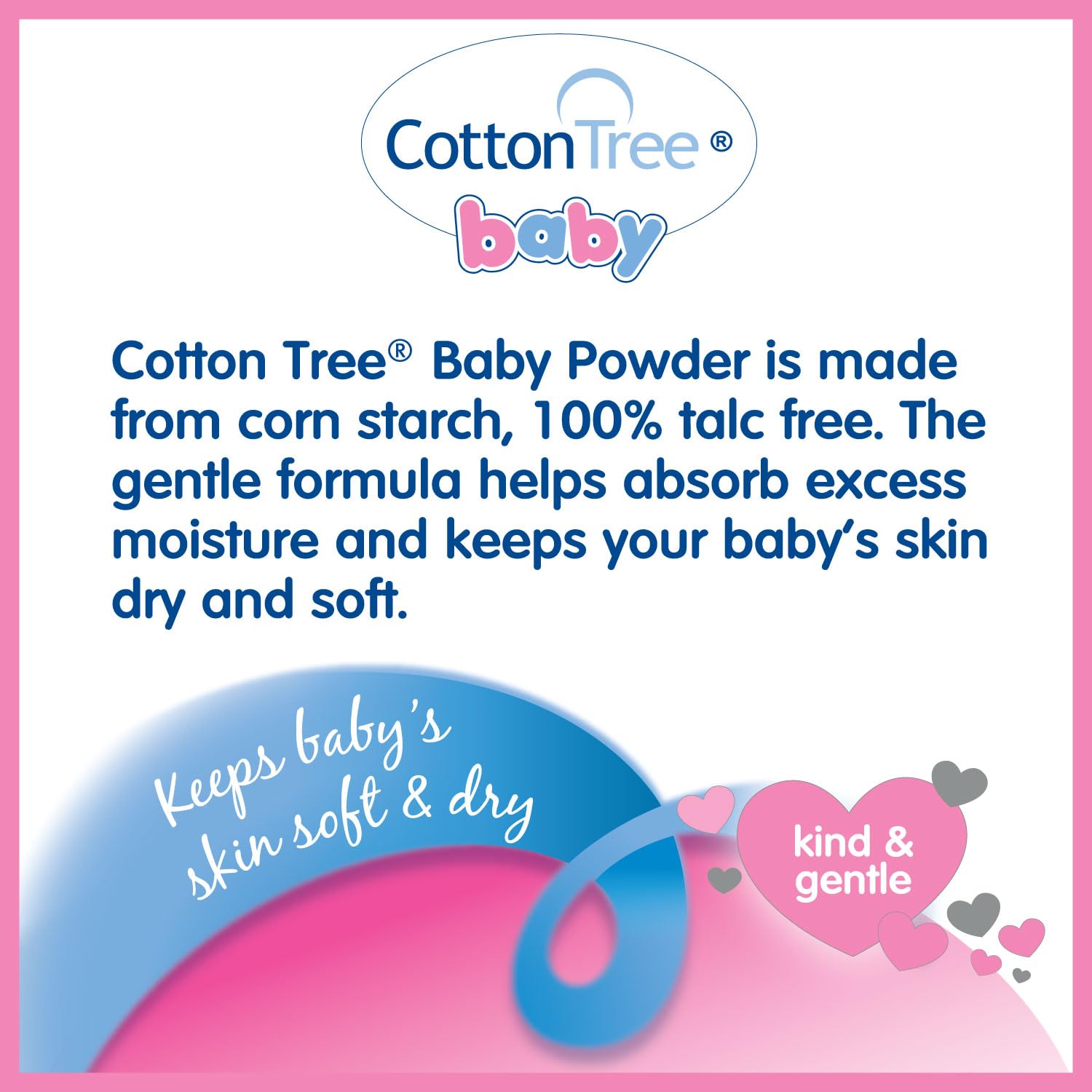 Cotone Albero Baby Body Polvere 100% Talco Libero Assorbe Umidità Pelle Morbida 284g