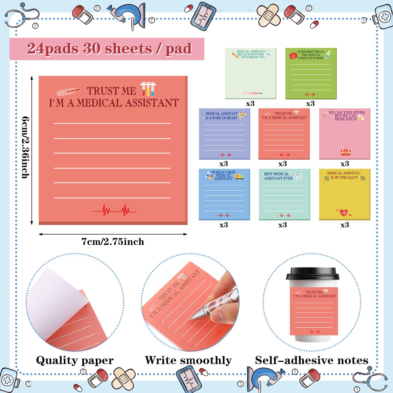 48 Pcs Nurses Week Gifts for Medical Assistant Ballpoint Pens and Sticky Notes Medical Assistant Students Practitioner CNA MA RN Assist Essential Healthcare Work Favor Gifts