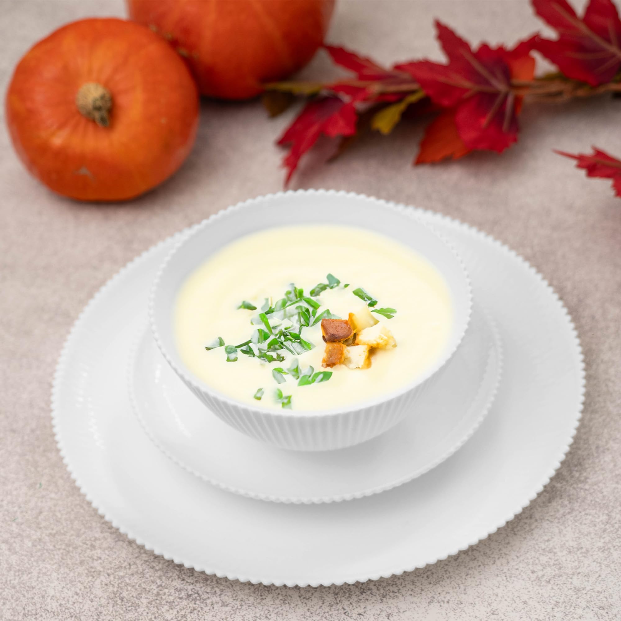 KADAX Vajilla para 6 personas, 18 piezas, de cristal opal blanco, con cuencos para sopa, platos llanos y platos de postre, apto para lavavajillas (blanco)