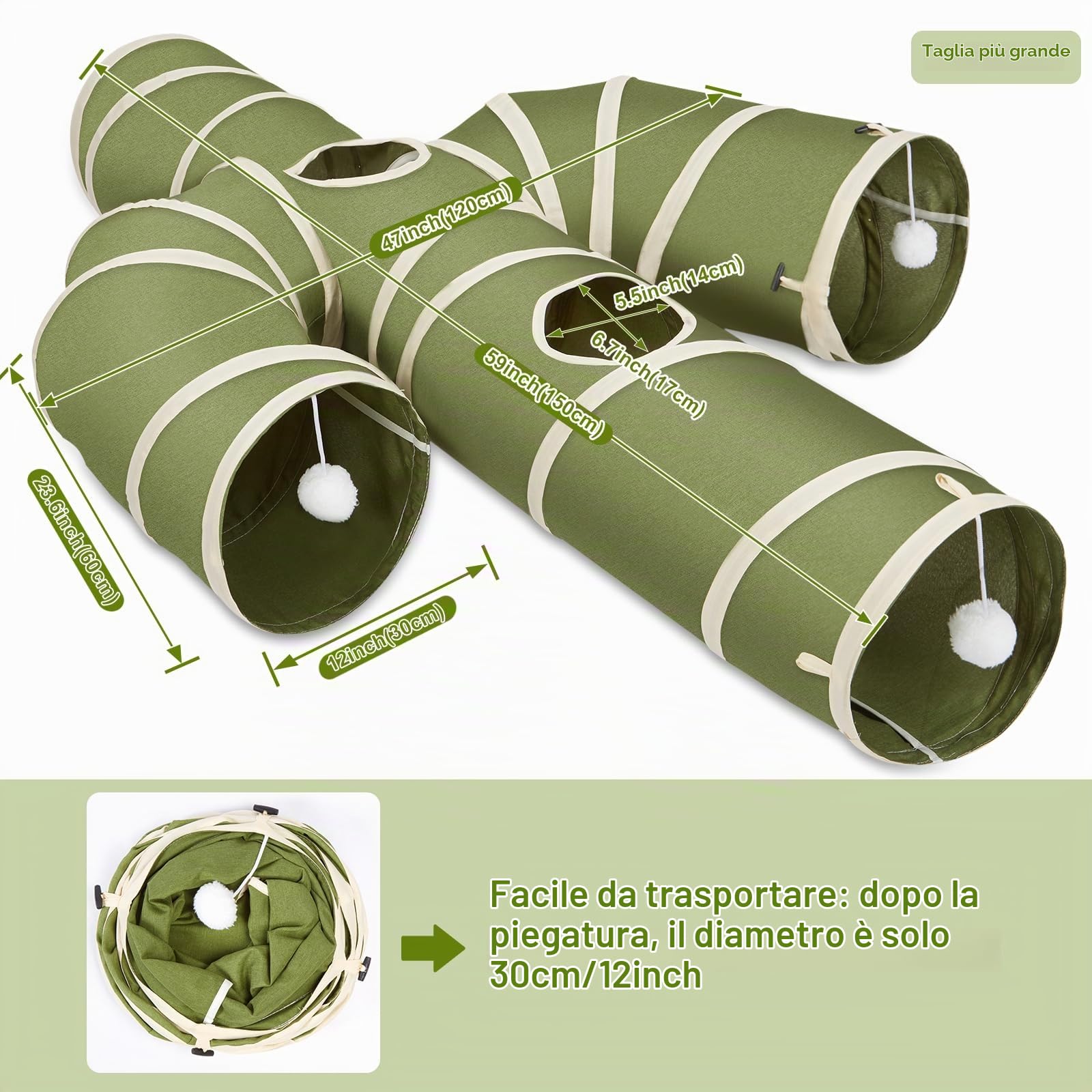 Ownpets Tunnel per gatti di grandi dimensioni, diametro 30 cm, a forma di cactus a 4 vie, tunnel per animali domestici, a forma di cactus, tunnel per animali domestici con tessuto Oxford, pieghevole