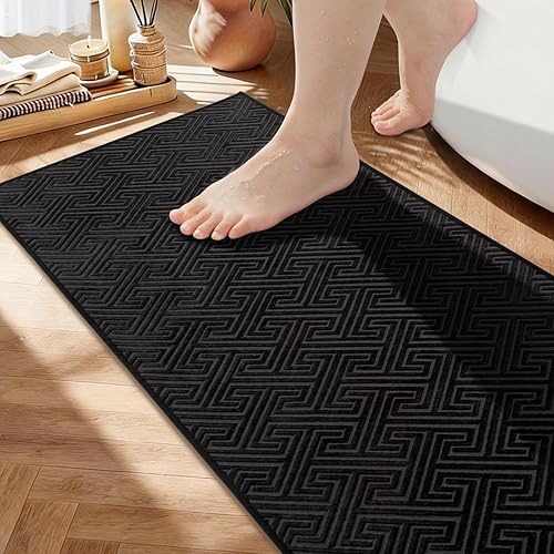 Miniatura 16 de YIHOUSE Alfombras de baño negras de 17 x 24 pulgadas, de secado rápido, antideslizantes, absorbentes, lavables a máquina, alfombra de baño fina