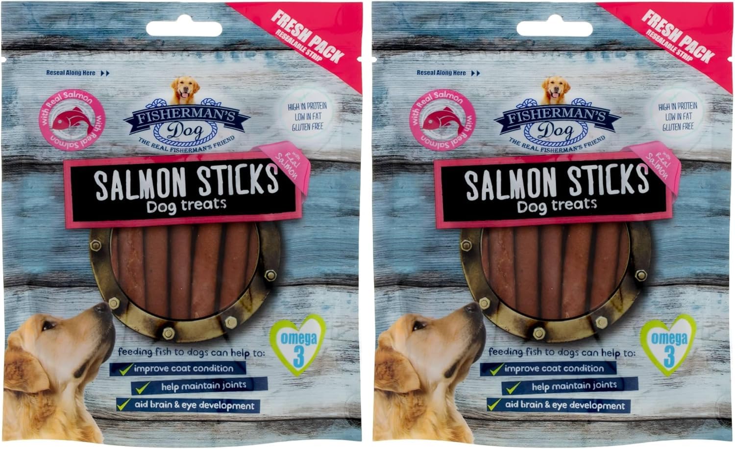 Fisherman's Dog Treats 100g x 2 Pack | Natural Fish Dog Treats | High Protein Low Fat Gluten Free | Healthy Reward Treats for Dogs of All Breeds, Salmon Sticks