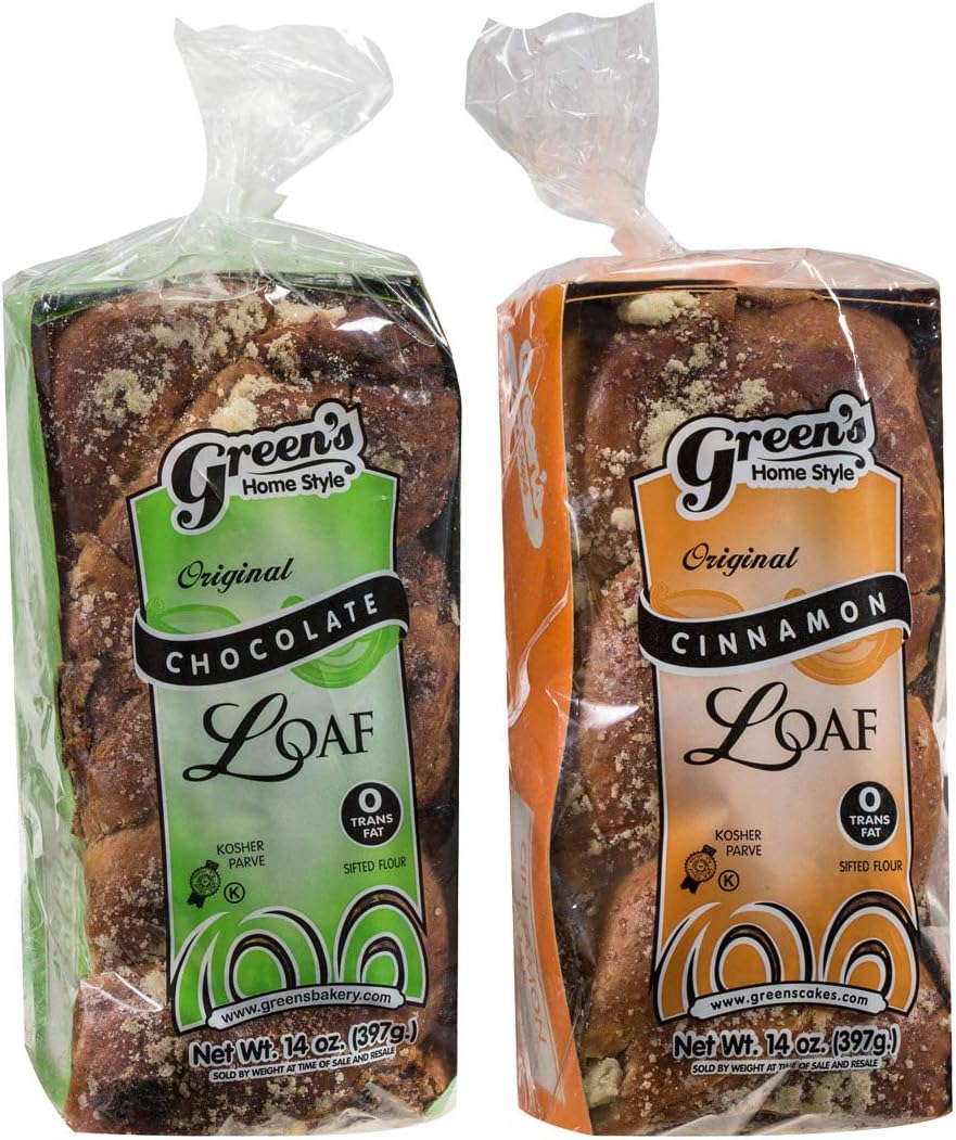 - Green's Bakery Chocolate and Cinnamon Babka Cake, 2 Pack 14 oz. Fresh and Delicious, OK Certified Kosher and Pareve Babka Bread, Dairy Free and Nut Free