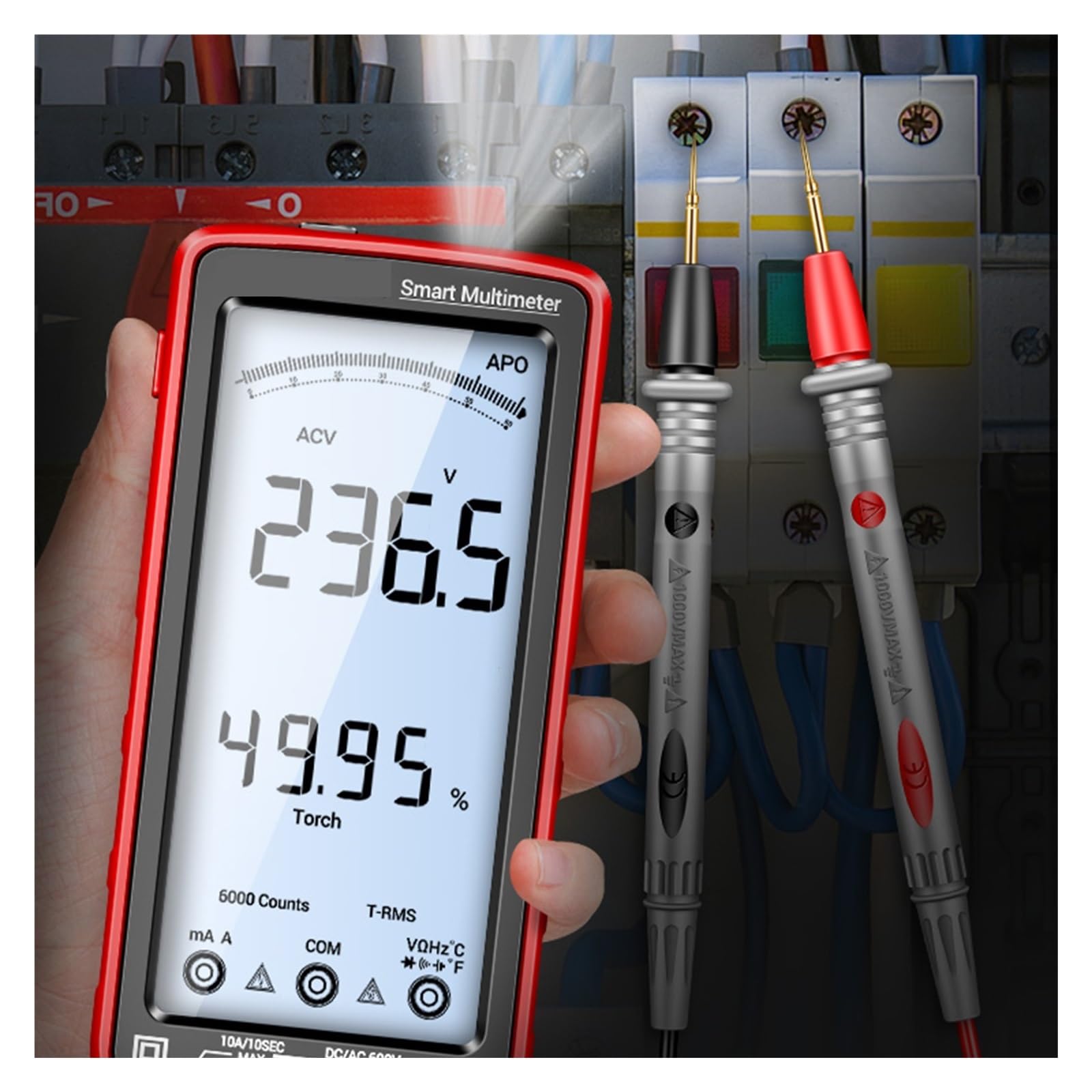 Multimetr Cyfrowy 6000 Zlicza Inteligentny Miernik Przeciwpożarowy Tester NCV 5-calowa Podświetlana Latarka LCD(682 Black)