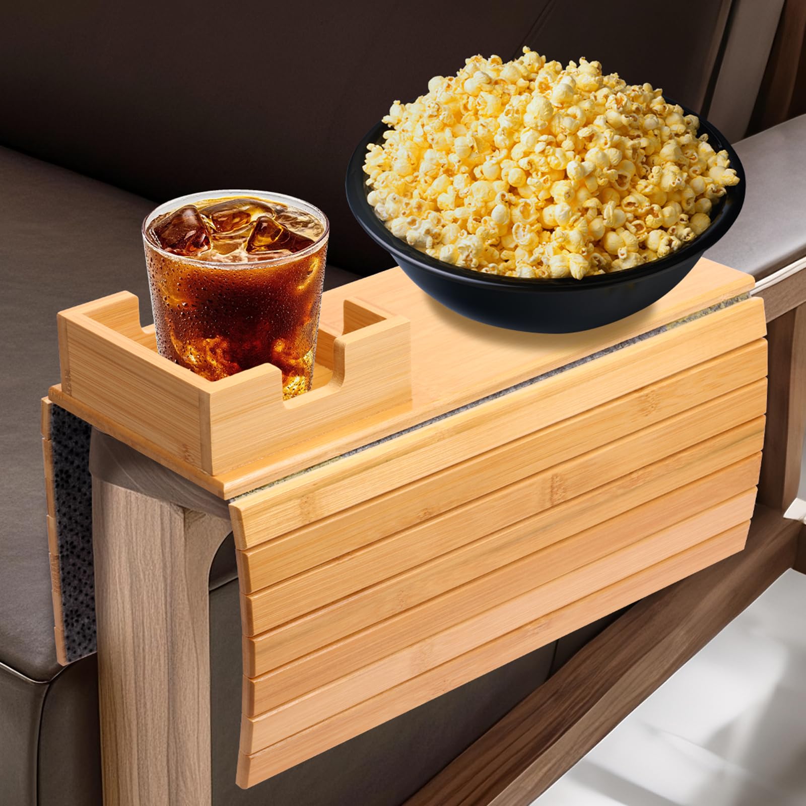 Gatphy Wood Sofa Armrest Tray with Couch Cup Holder, Anti-Slip Side Table Tray Foldable Sofa Couch Arm Trays for Cup, Remotes, Bottles, Food, Drinks and Phones (Square2)