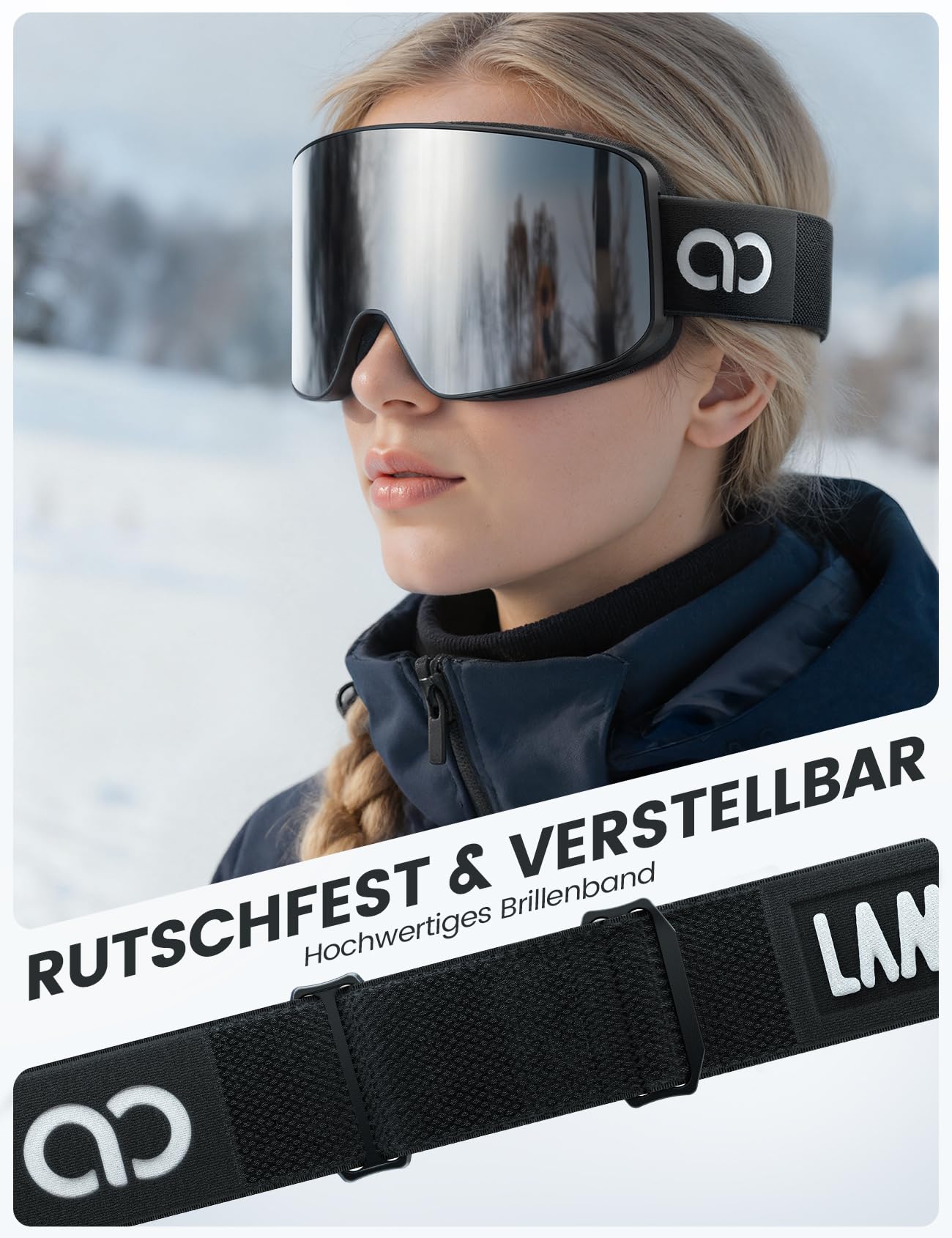 Lamicall Skibrille Damen, OTG Snowboardbrille Herren - [TOP Patentierte Anti-Fog] Verspiegelt Ski Brille für Brillenträger, Ultra HD Snowboard Brille Schutzbrille, UV400 Schneebrille mit Blendenschutz