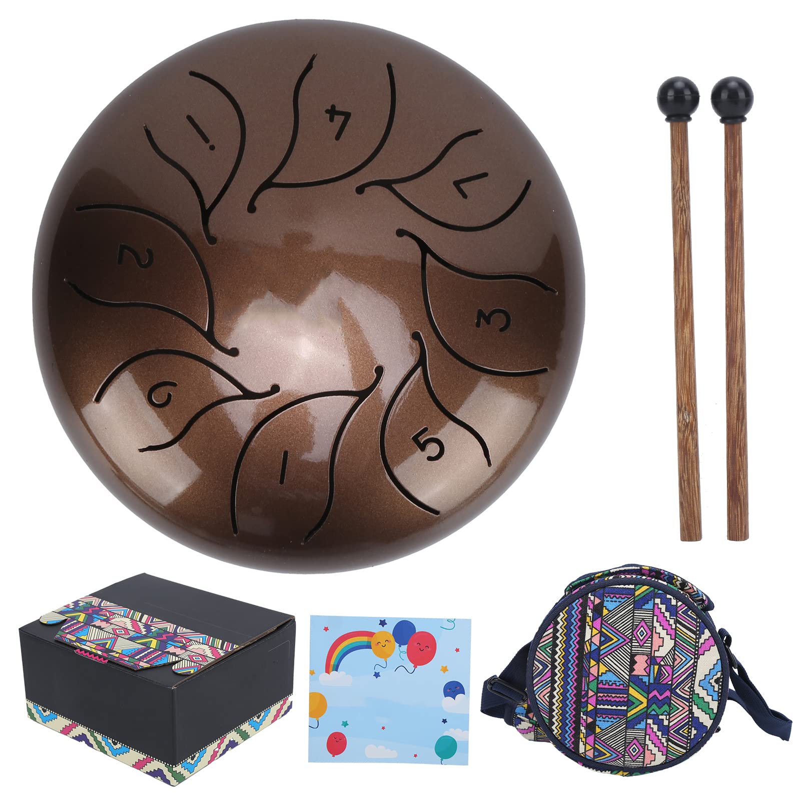 Zestaw Bębnów Językowych Handpan 5,5 Cala Zestaw Instrumentów Perkusyjnych Mallet Lekki dla Wygodnego Przenoszenia Imprezy Domowej (Brązowy)