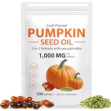 Pumpkin Seed Oil with Saw Palmetto, 2 in 1 Pumpkin Seed Oil Capsules for Hair Growth, 300 Softgels, Cold Pressed, Prostate, Urinary & Bladder Health, Pure & Natural, White Colour